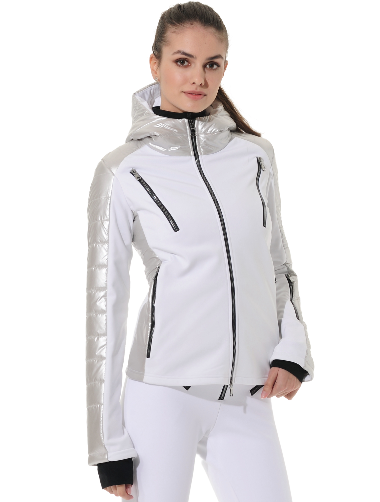 Glossy power stretch hybrid jacket white/silver