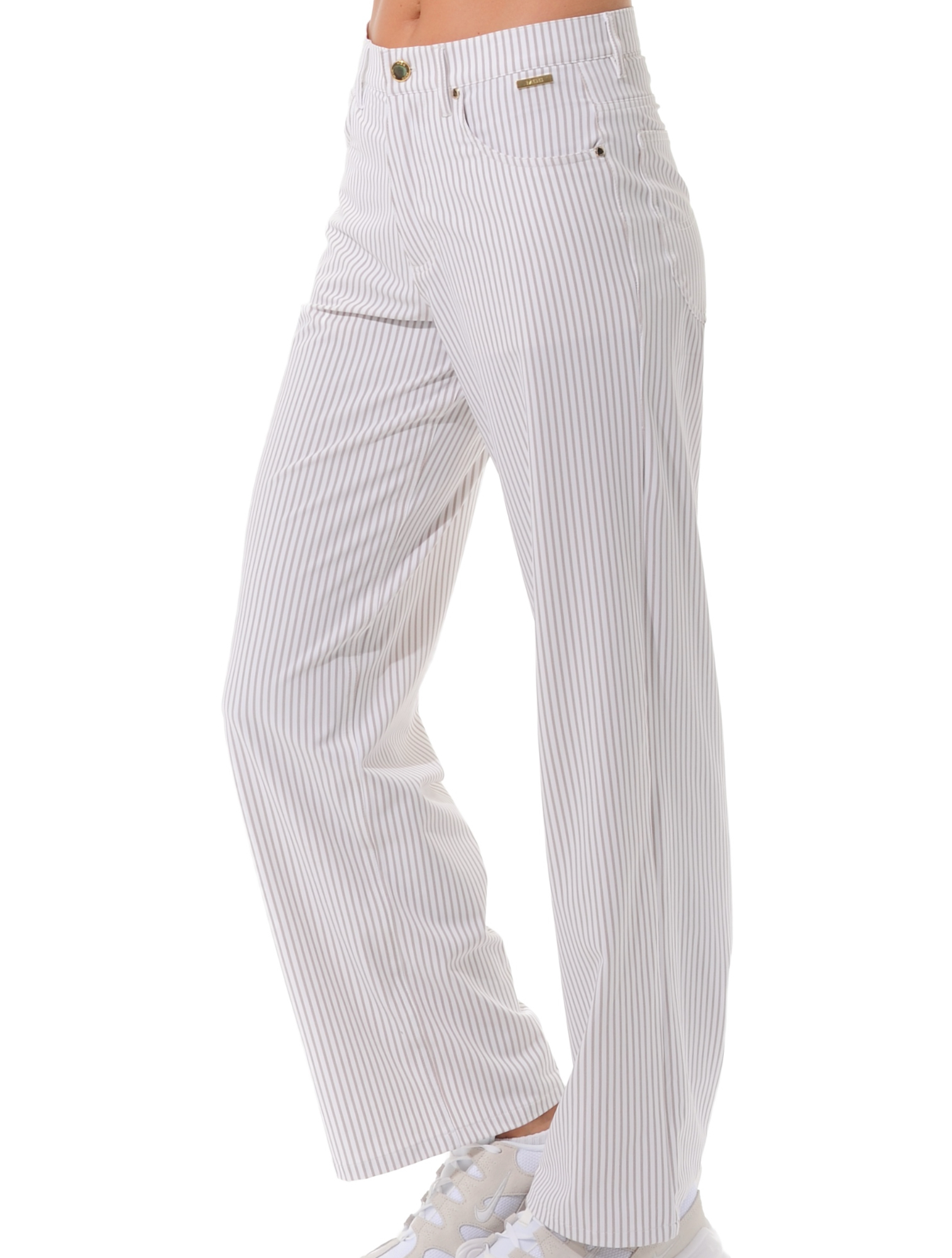 Pinstripes Print Wide Leg Pants light taupe