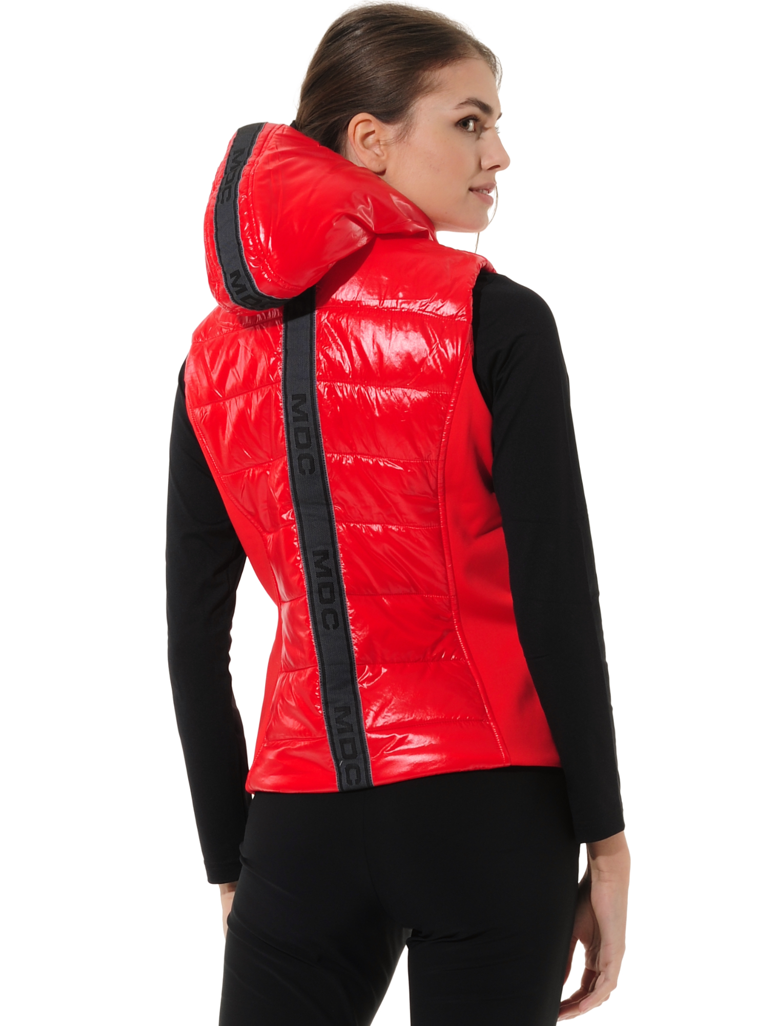 Shiny hooded vest red