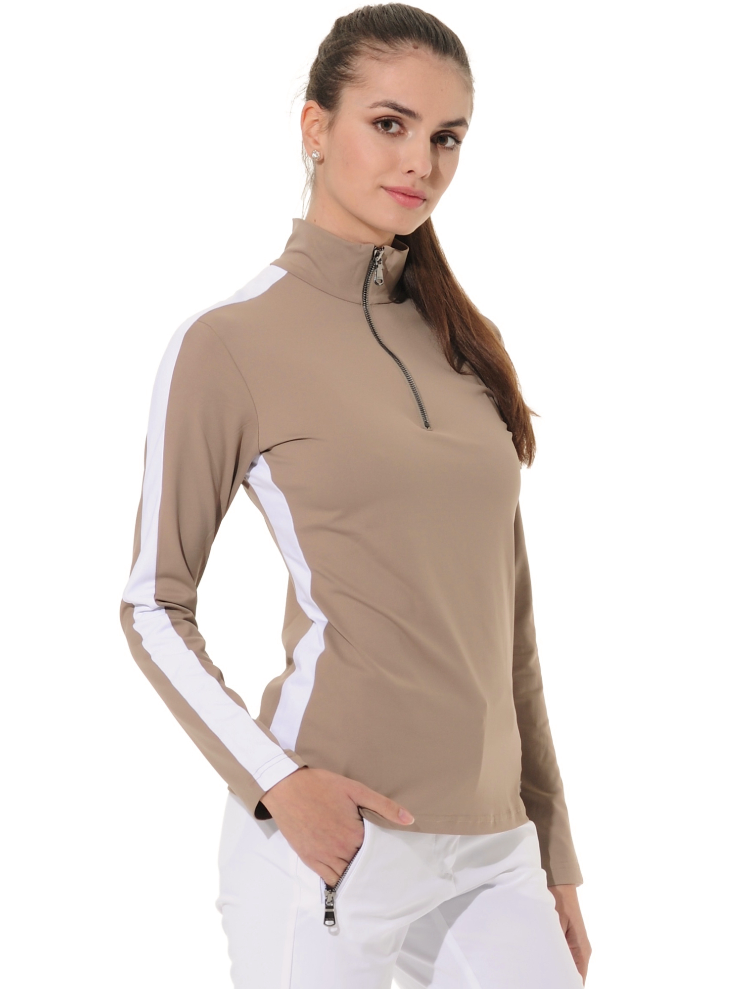 Jersey Zip Longsleeve taupe/white
