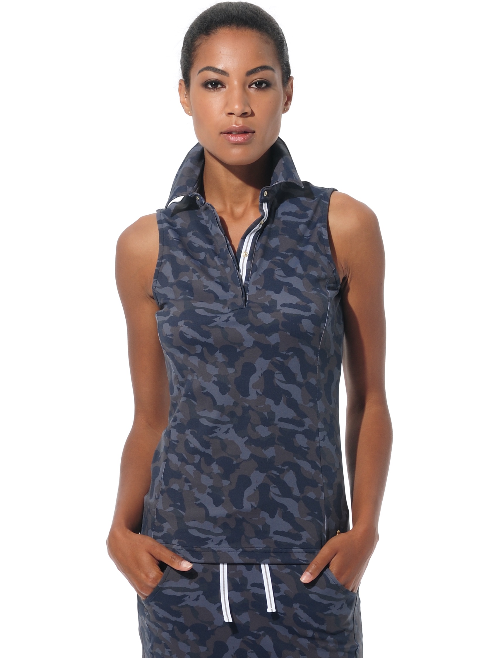 Camouflage print polo shirt night blue 