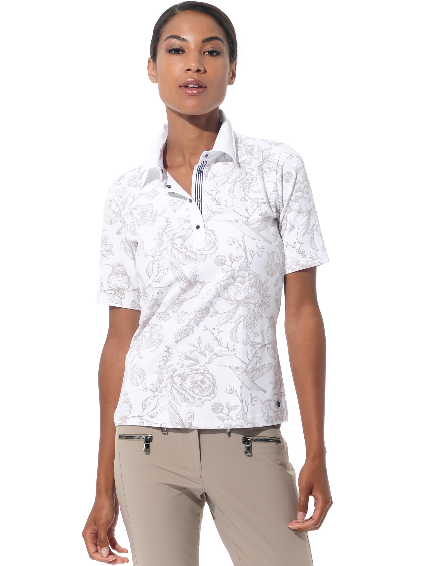 Flower Bird Print Polo taupe