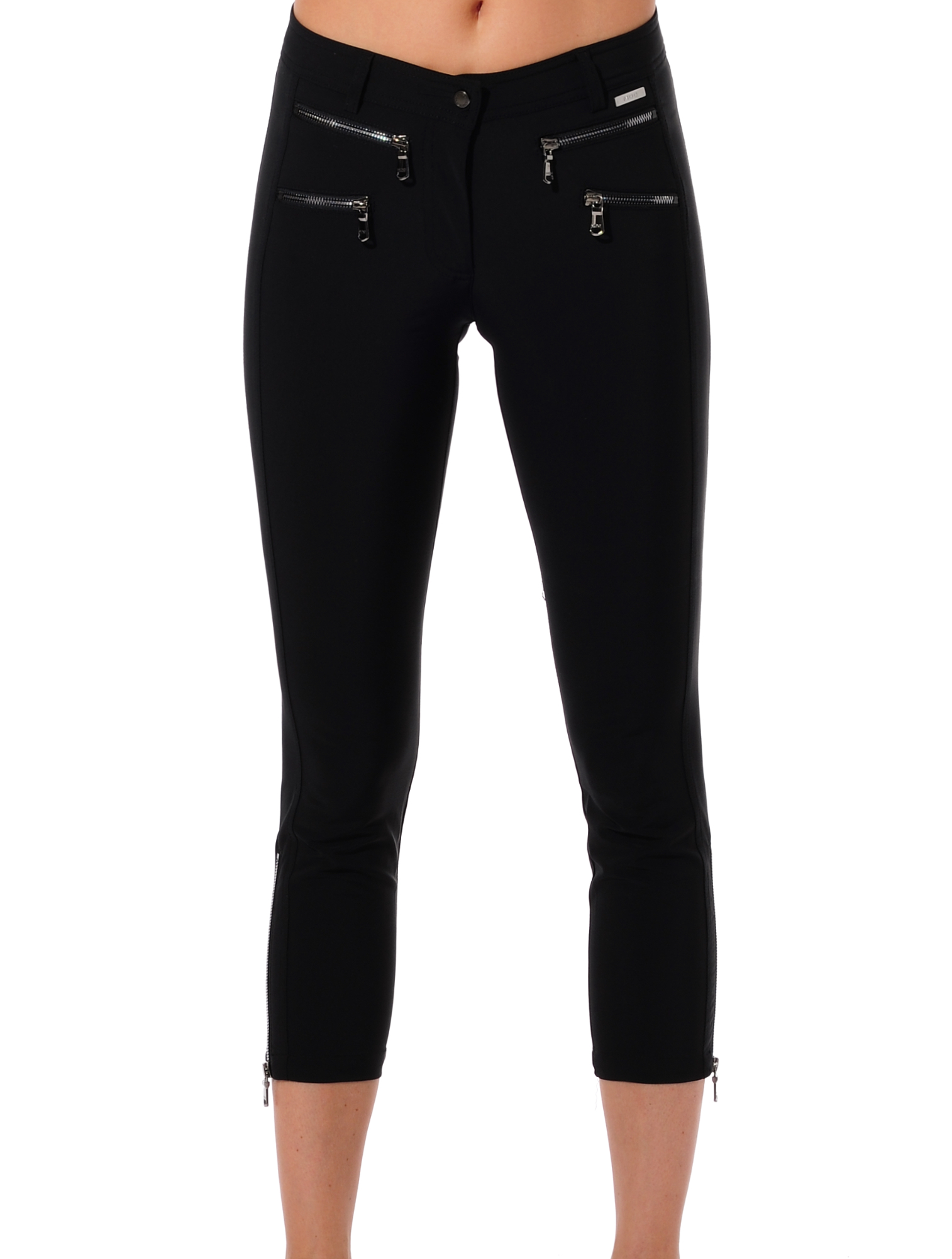4way stretch double zip cropped pants black, 40