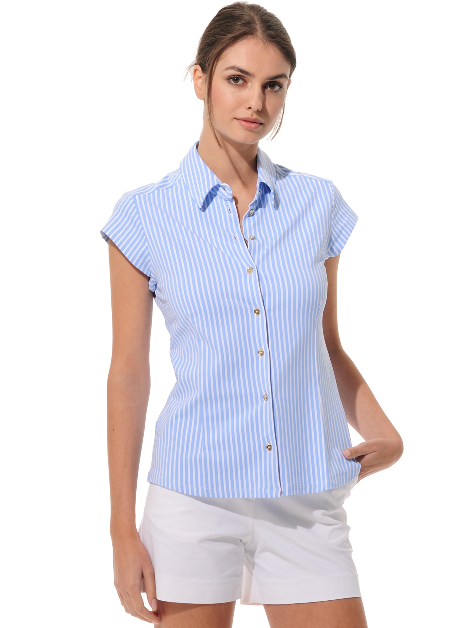 Seersucker Print Golf Poloshirt baby blue