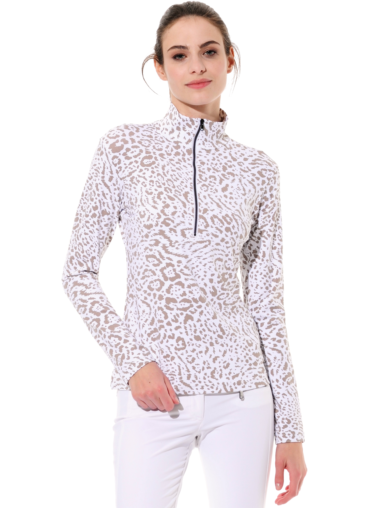 Ocelot print zip longsleeve taupe 