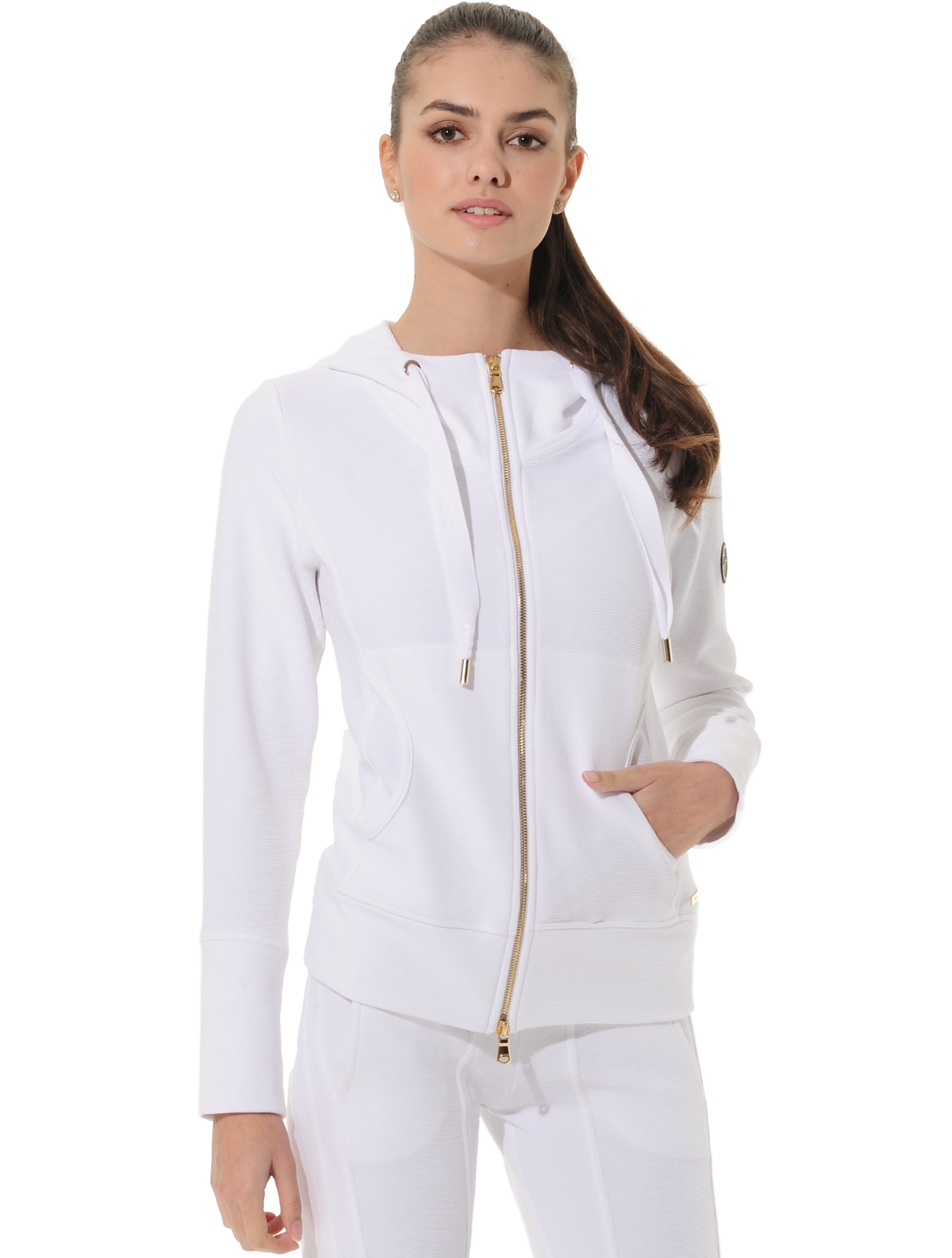 Towelling full zip hoodie white