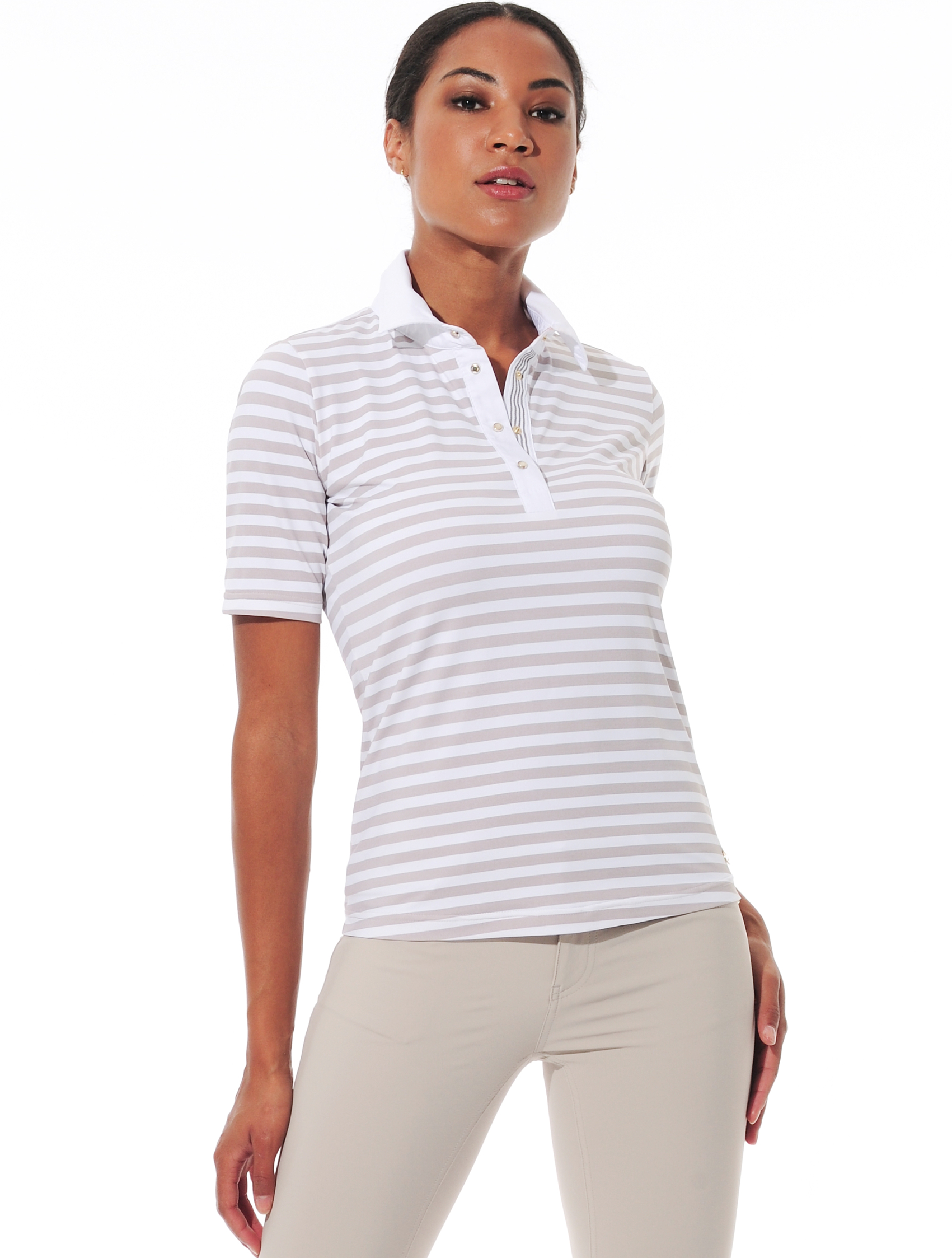 Striped print polo shirt light taupe 