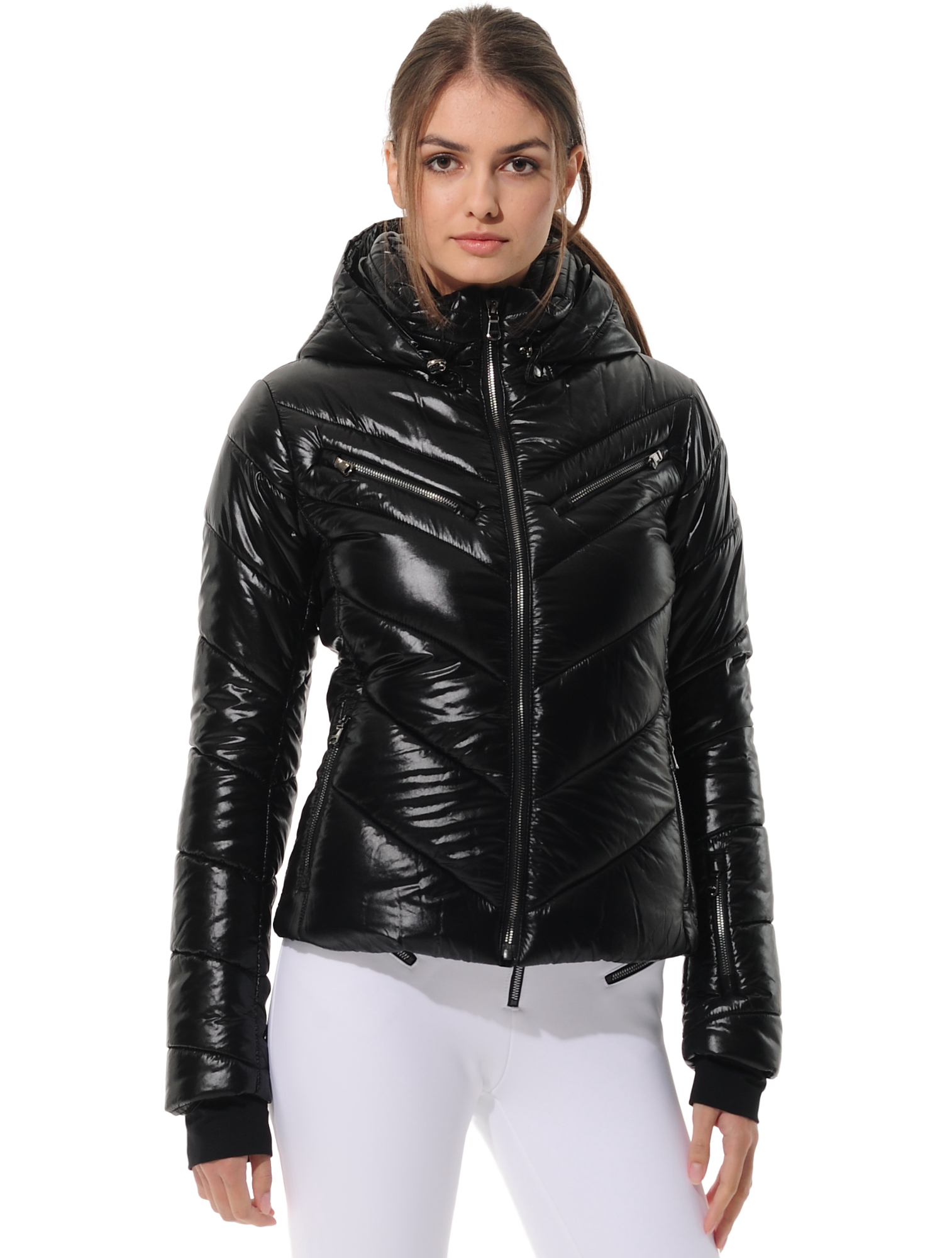 shiny ski jacket black 