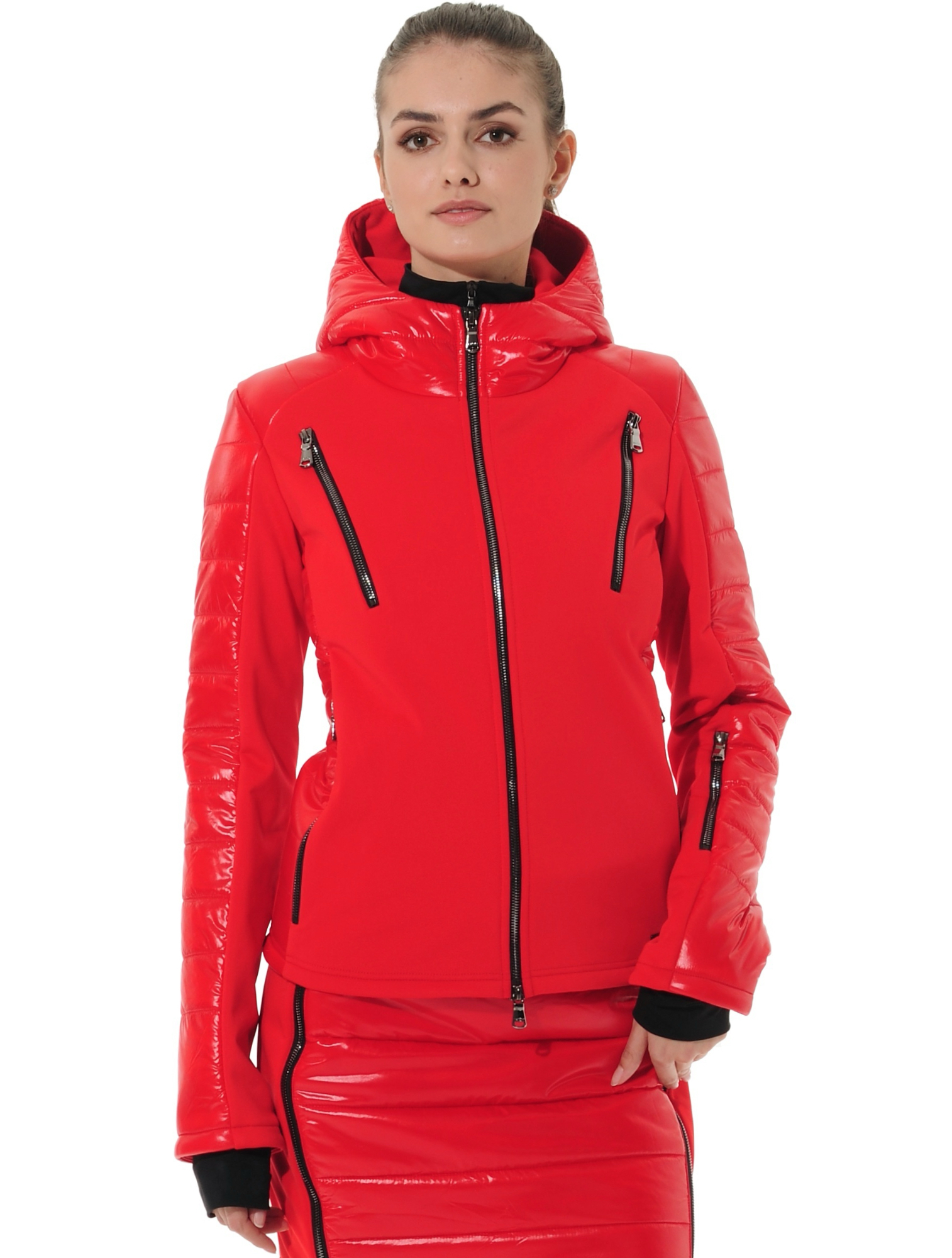 Shiny power stretch hybrid jacket red