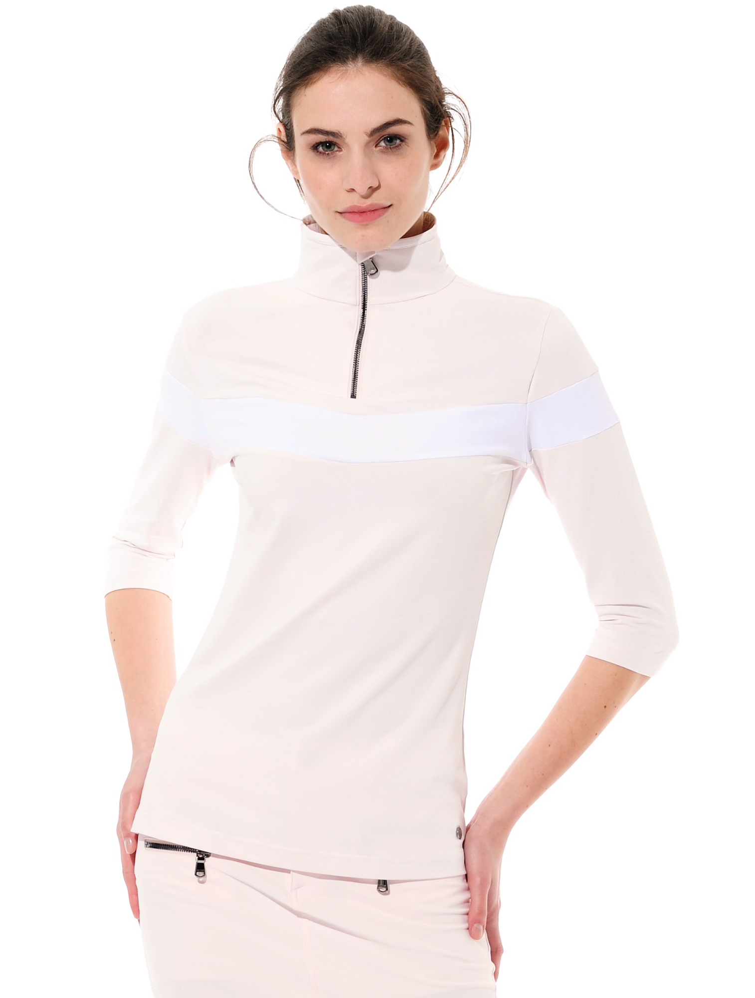 Meryl Zip Polo nude/white