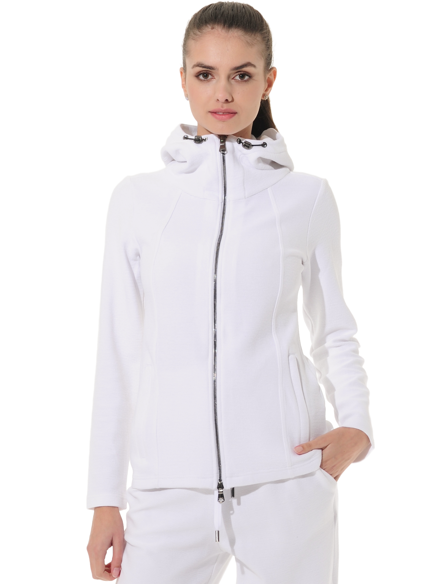 Towelling full zip hoodie white