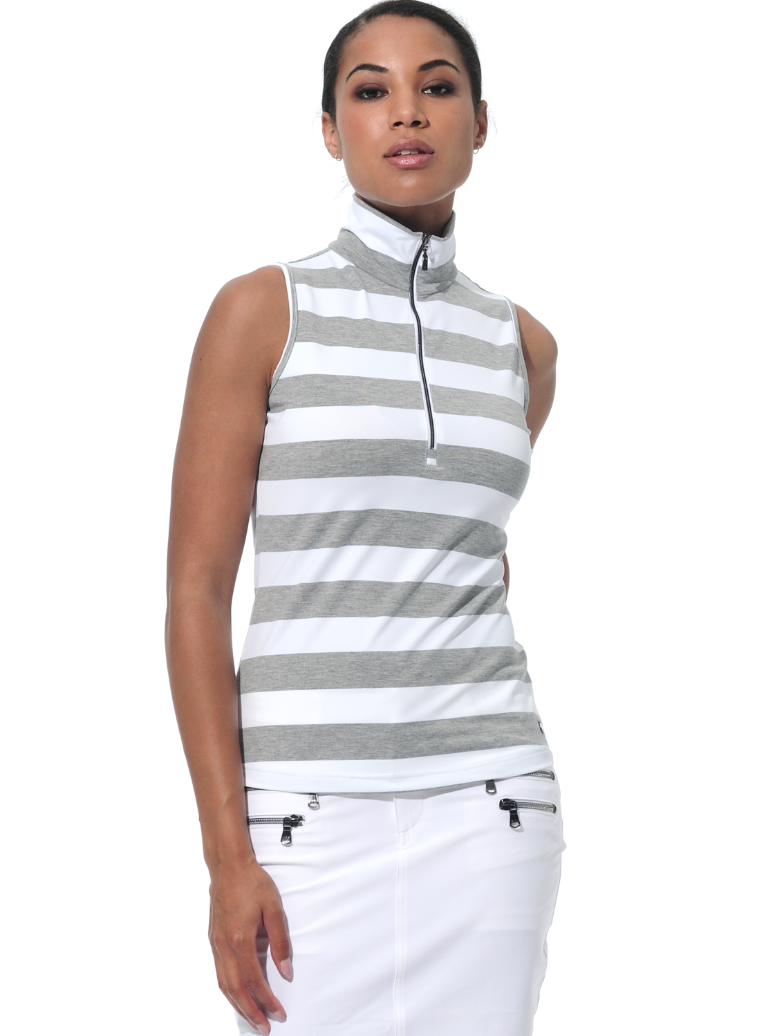 stripe zip polo shirt grey melange 