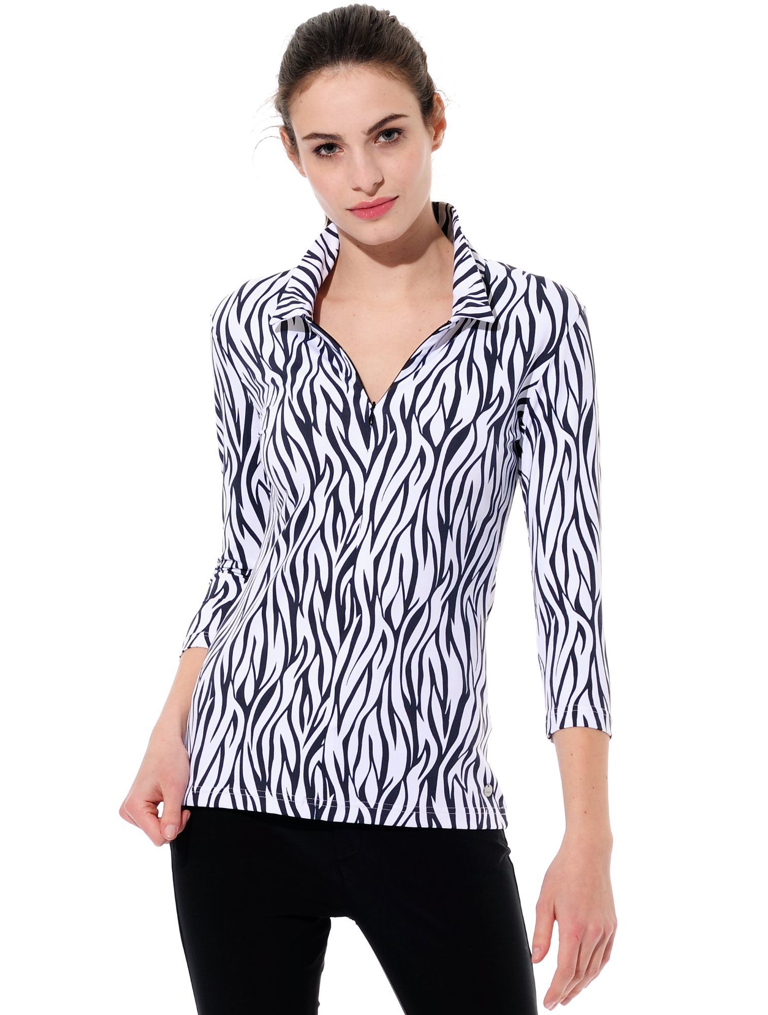 Zebra Skin Print Zip Polo black/white