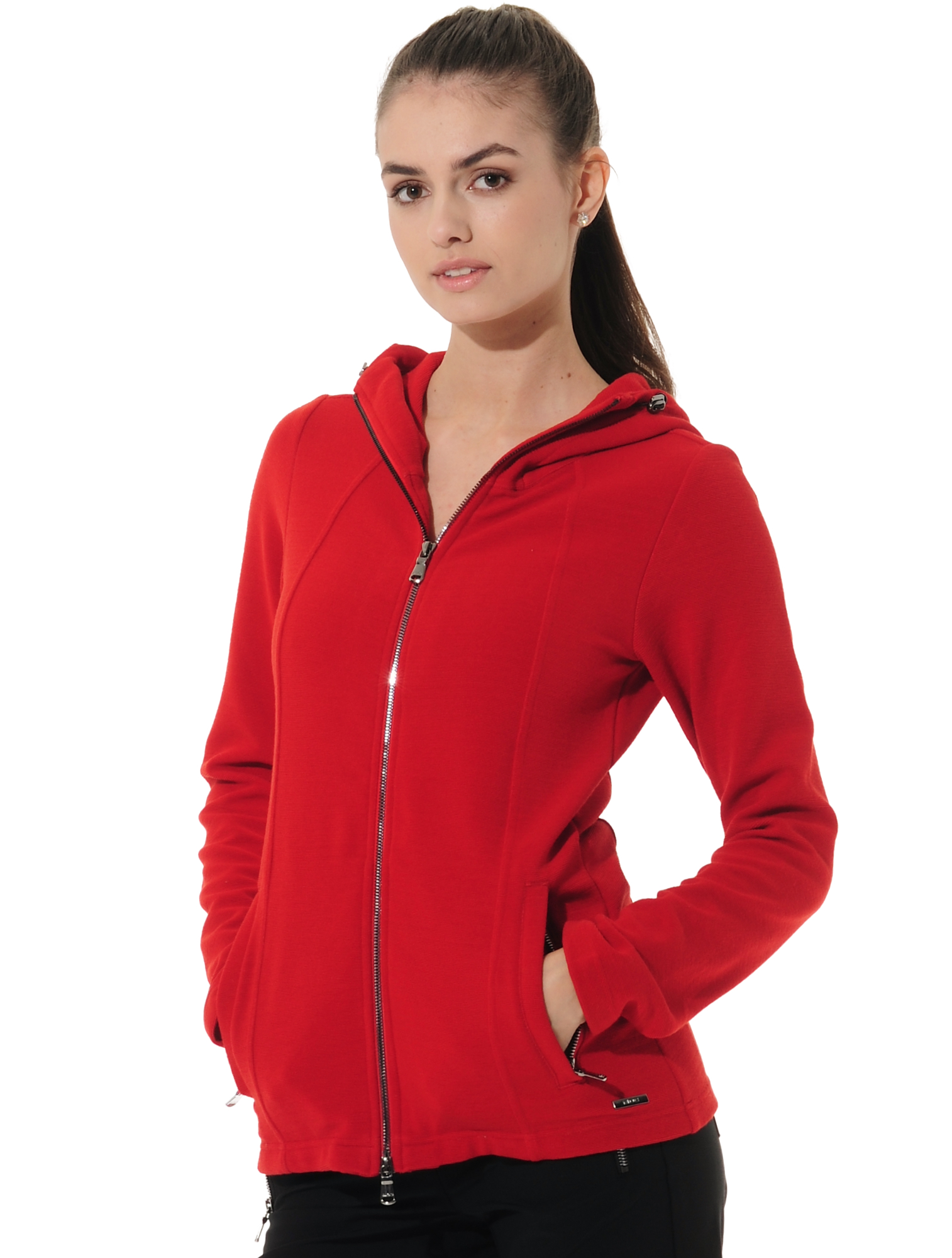 Towelling full zip hoodie red