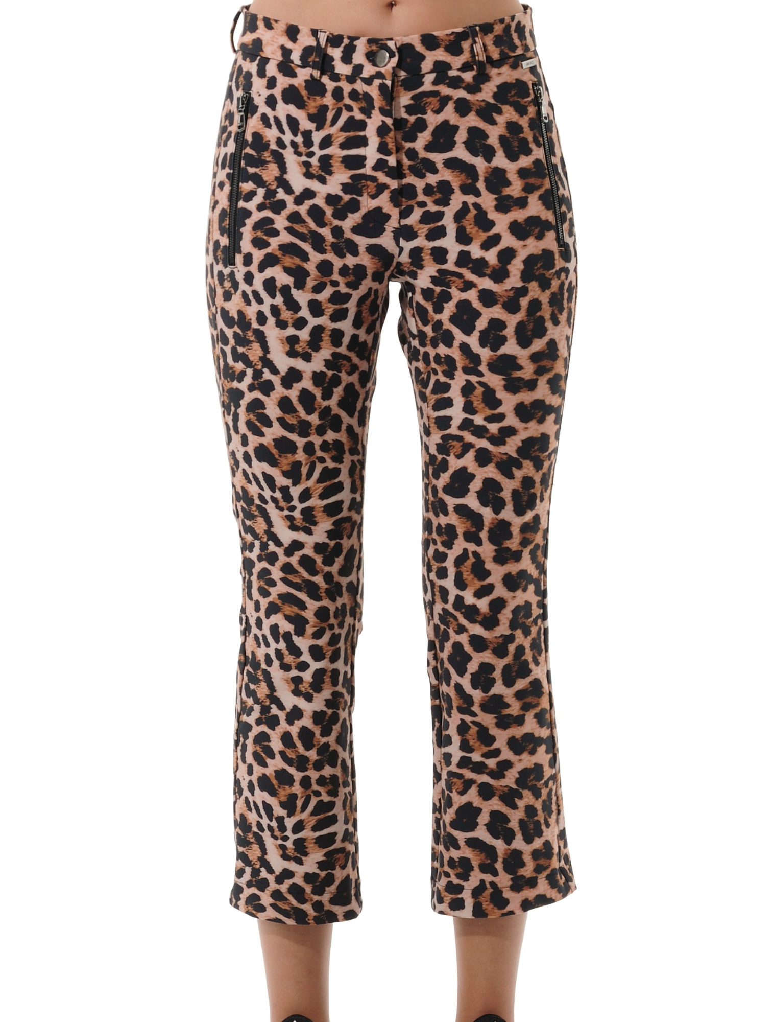 Leopard print boot cut cropped chinos natural