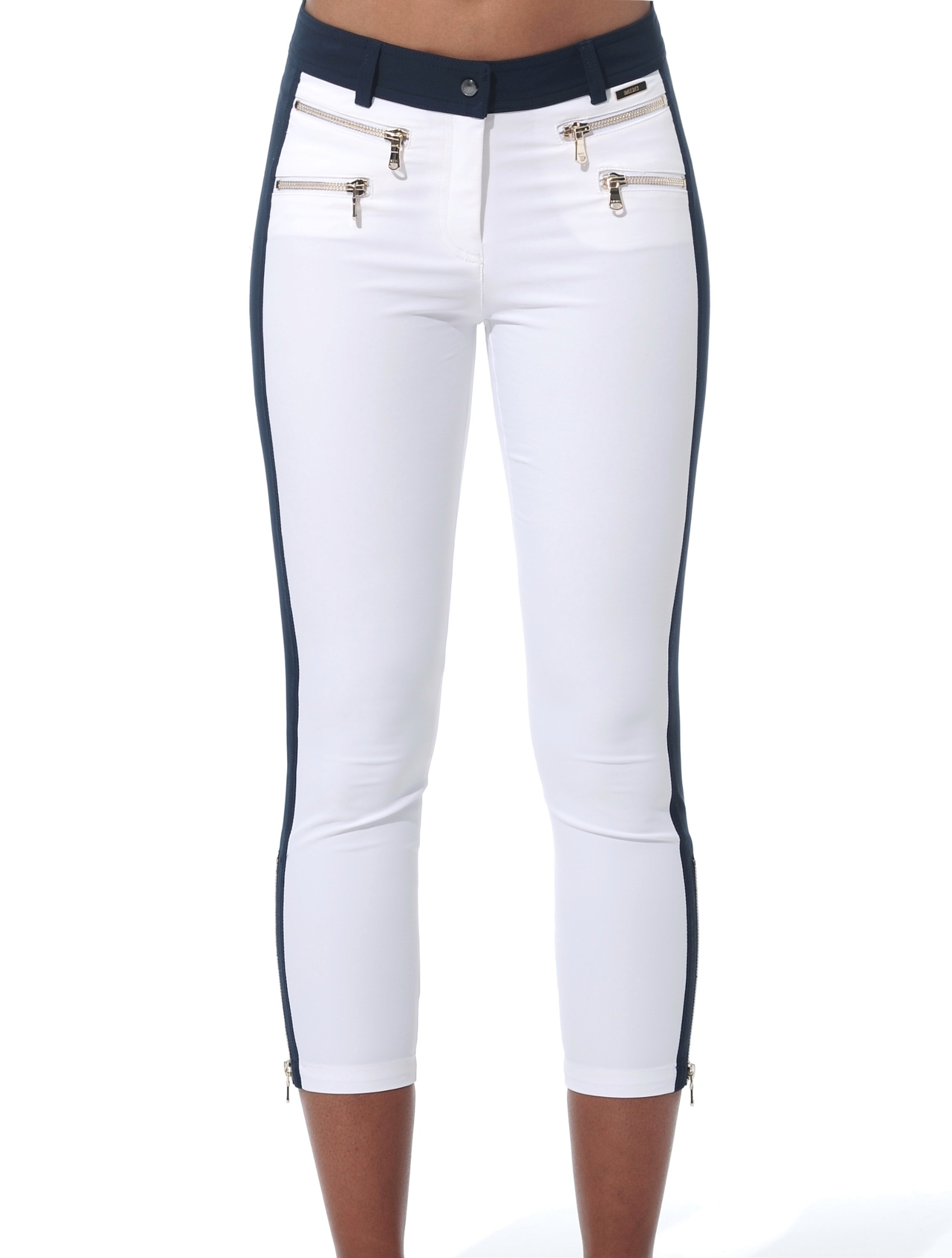 4way stretch double zip cropped pants white/night blue 