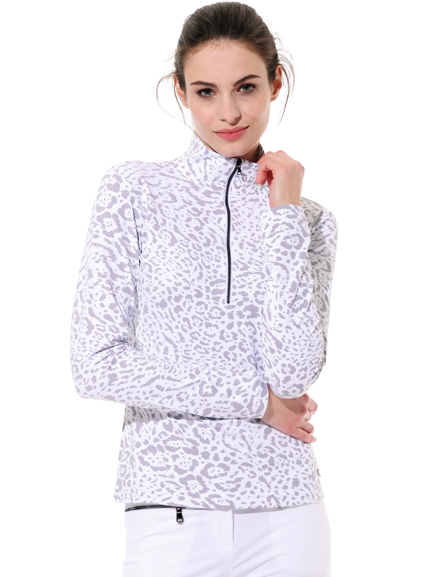 Ocelot Print Zip Longsleeve grey