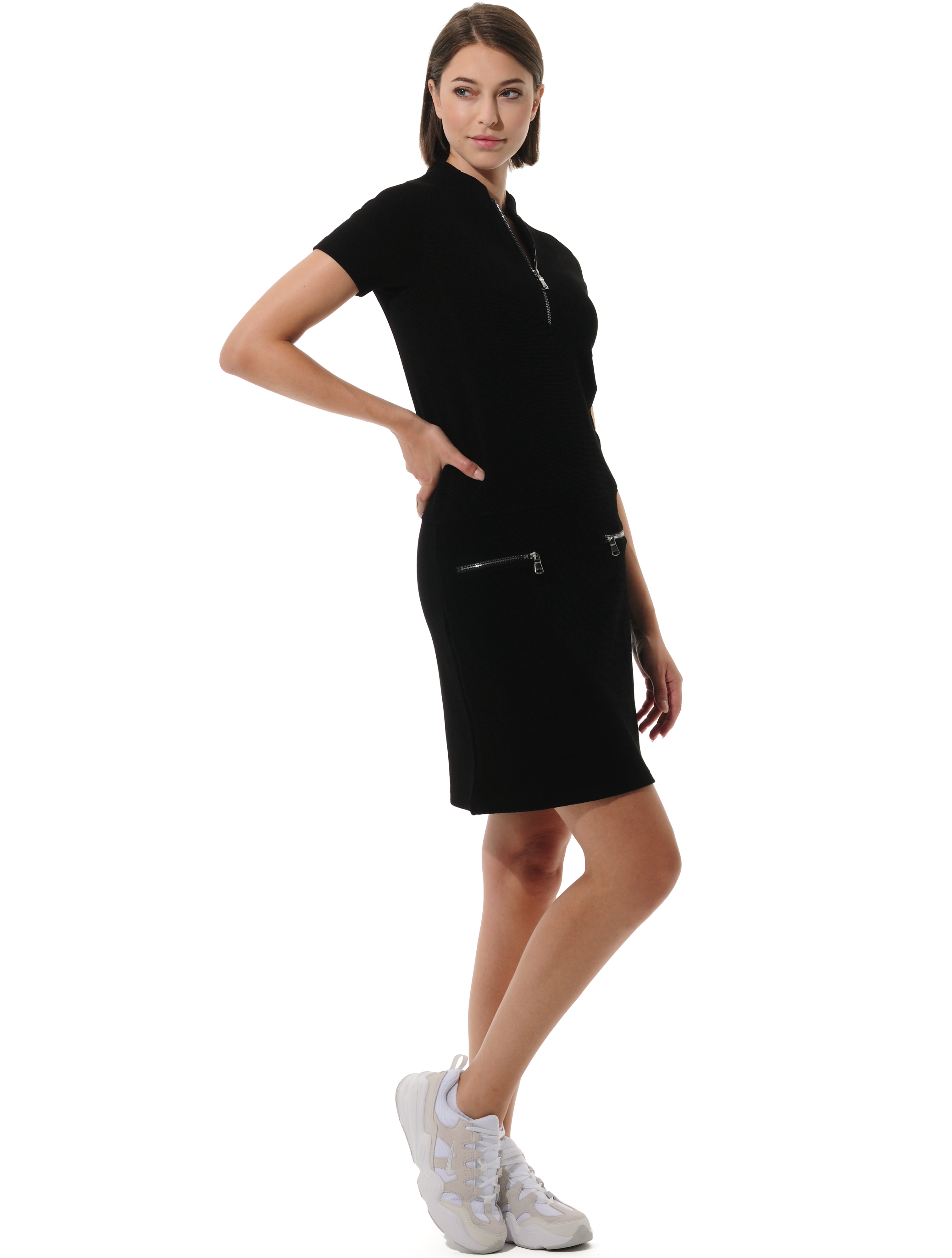 Frottee Zip Golf Polokleid black