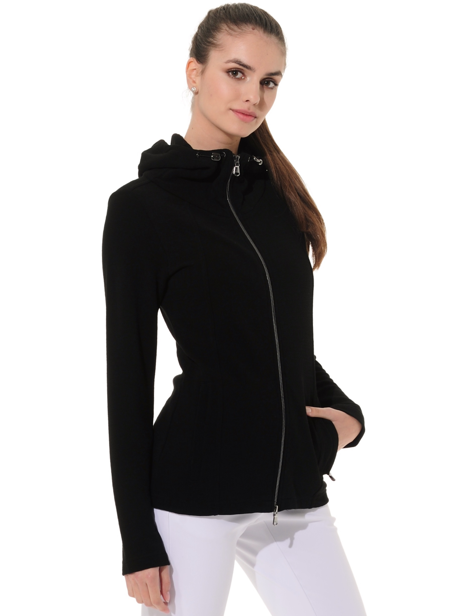 Towelling full zip hoodie black