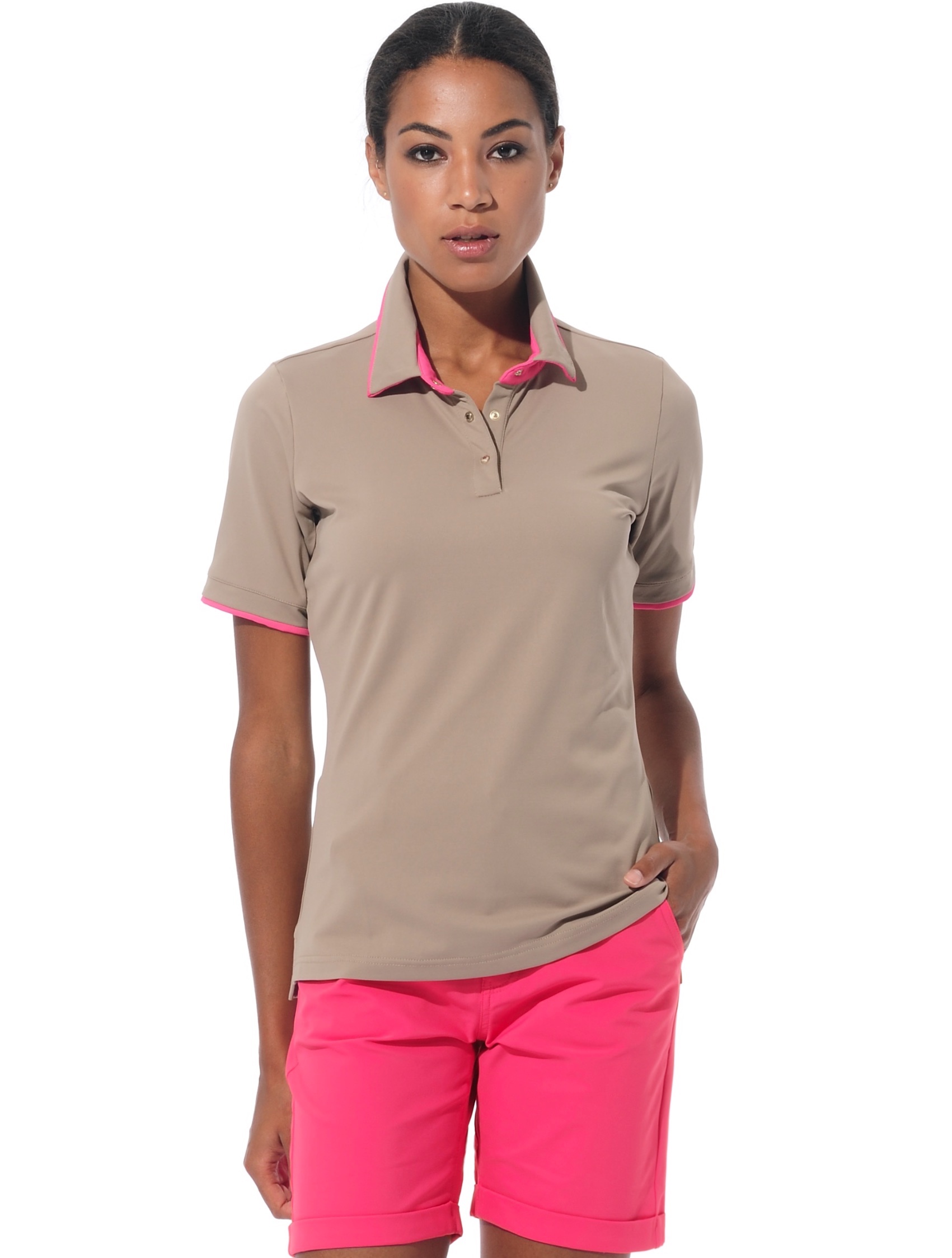 Meryl polo shirt taupe/flamingo 