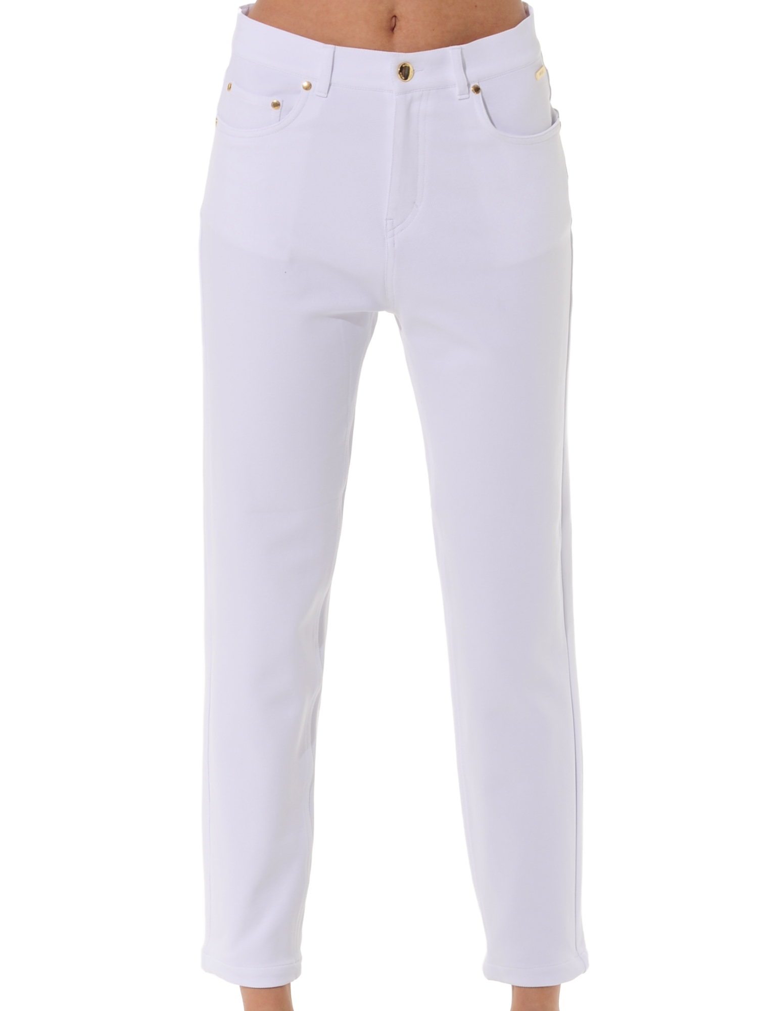 Cord stretch tapered fit pants white