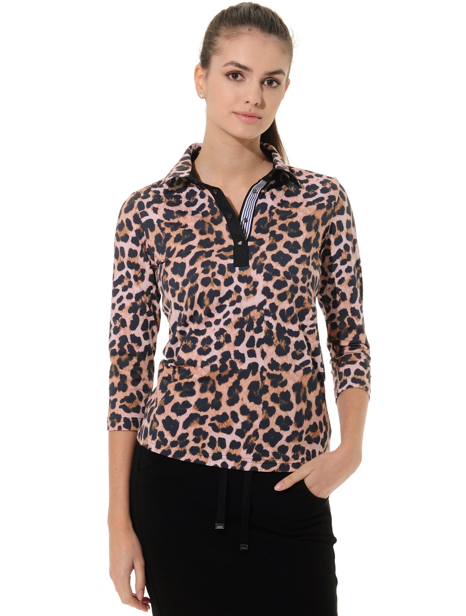 Leopard print golf polo shirt natural