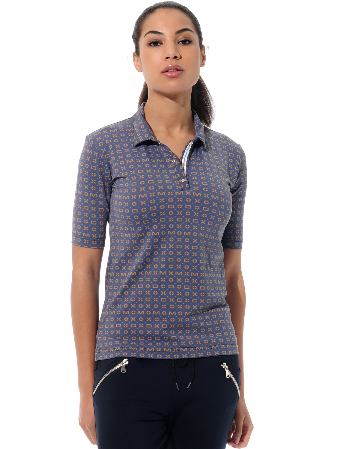 Classic print polo shirt night blue/ocre 