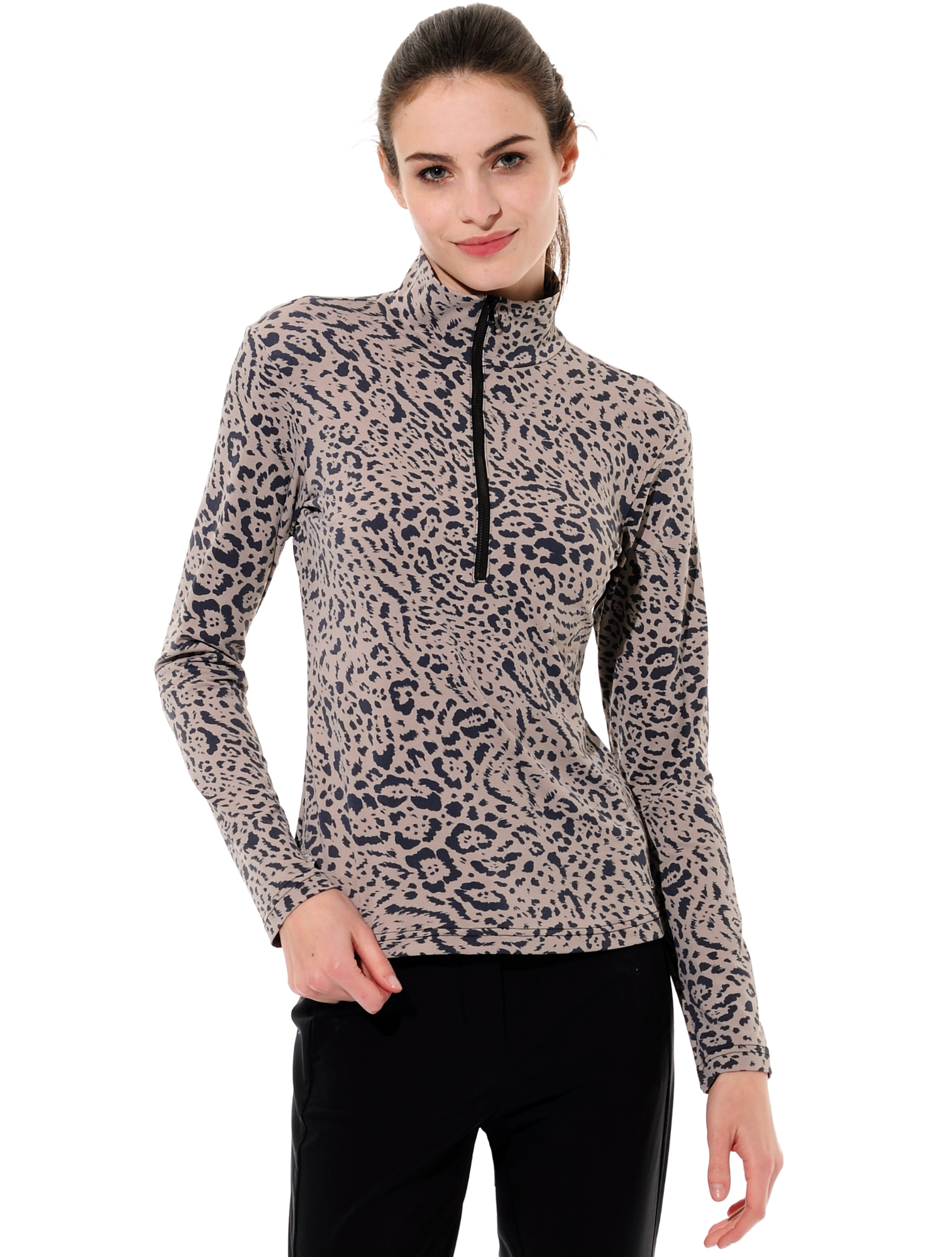 Ocelot Print Zip Longsleeve taupe/black