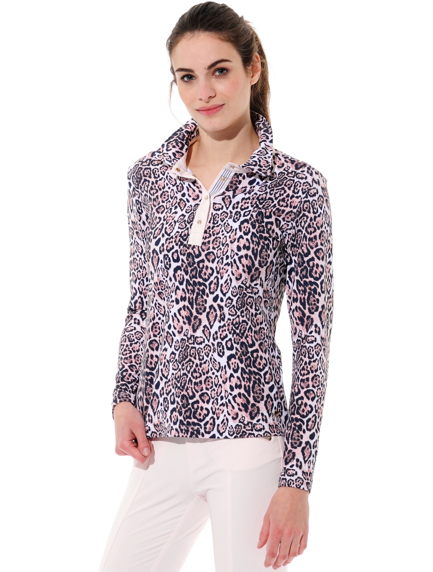 leo print polo shirt nude 