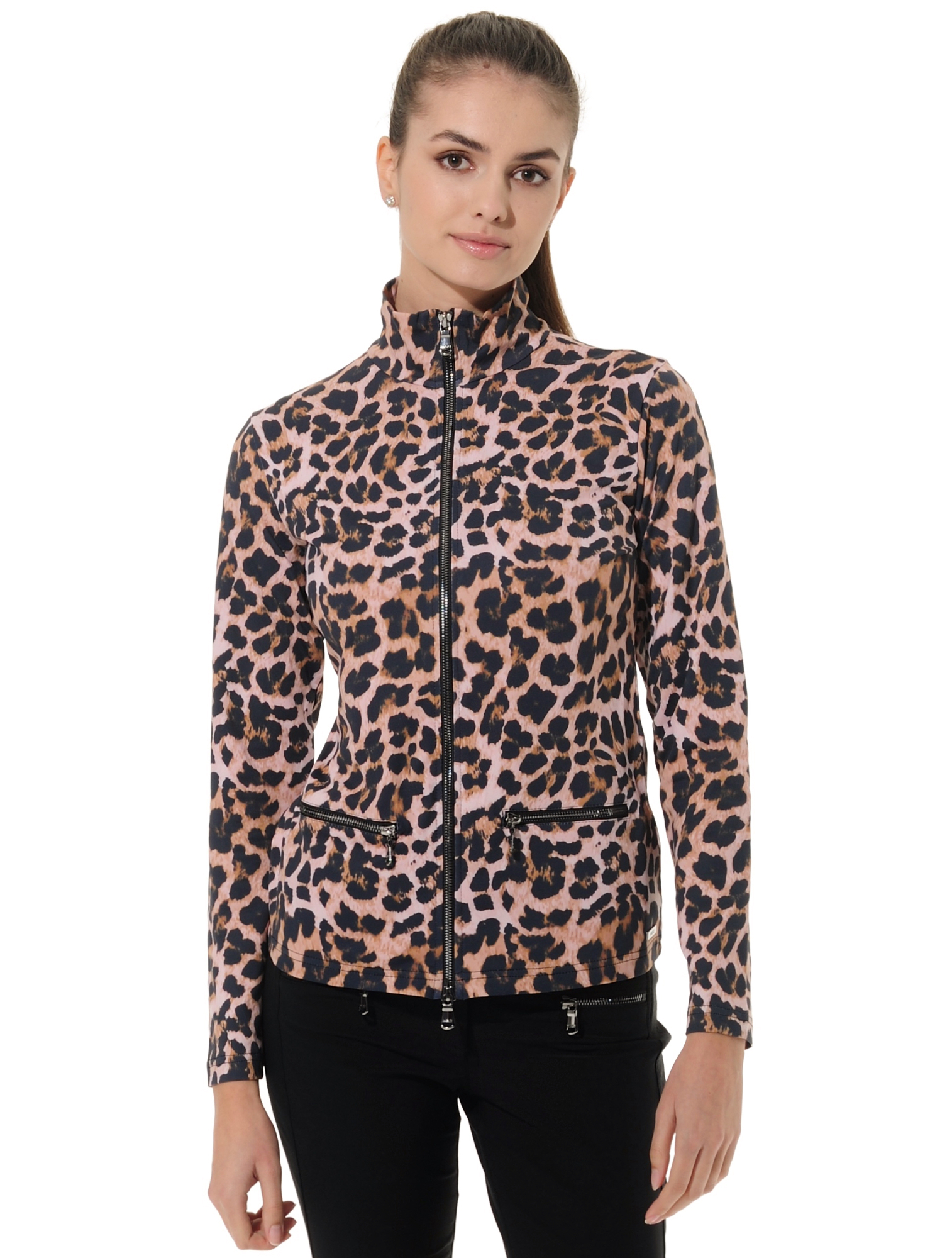Leopard Print Full Zip Midlayer natural