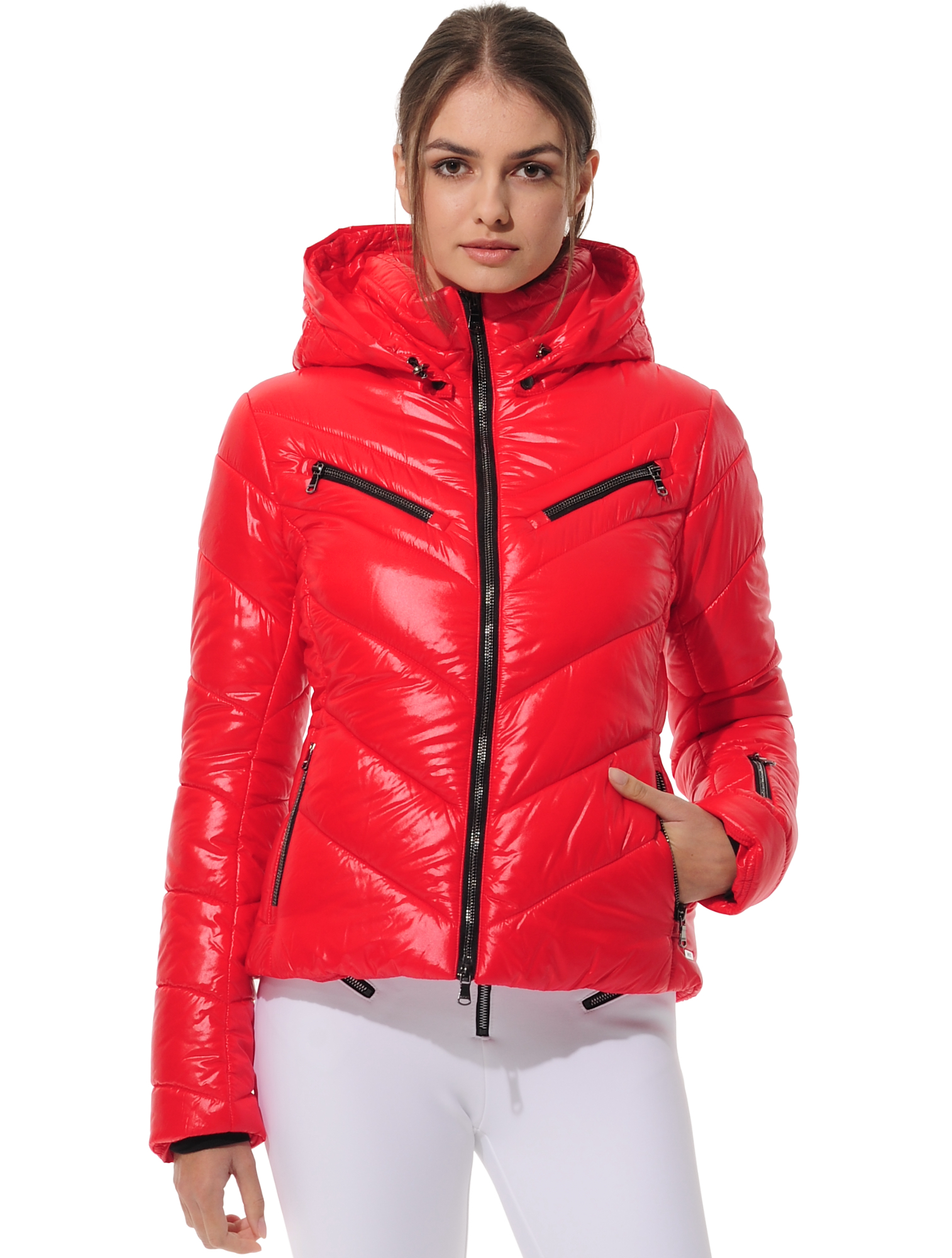 shiny ski jacket red 