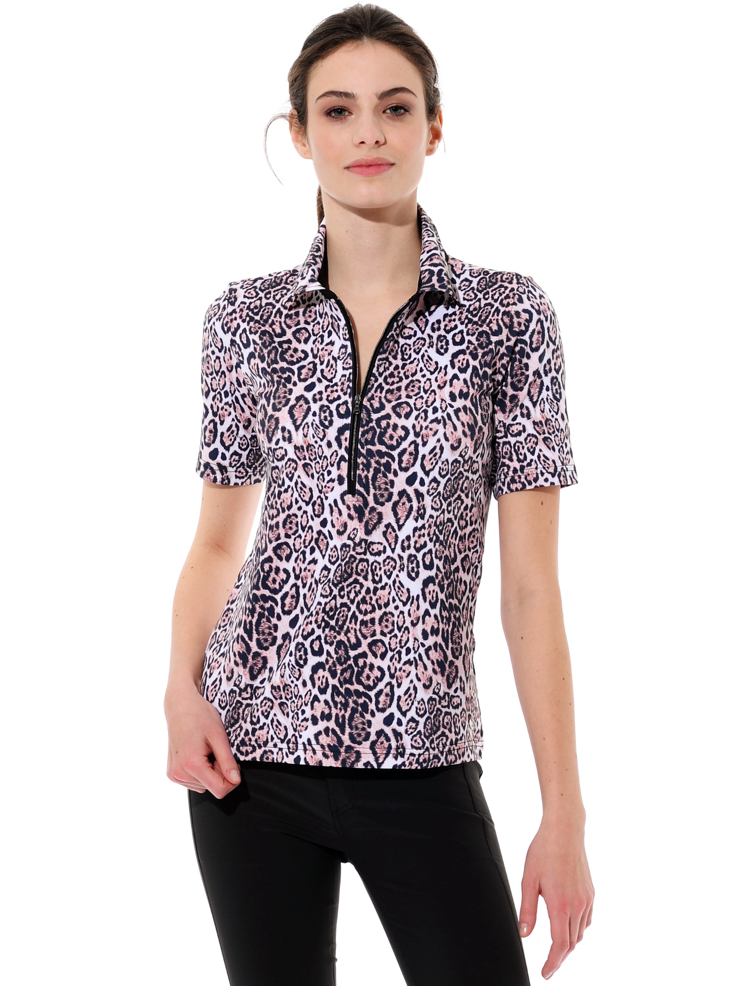 Leo Print Zip Polo nude