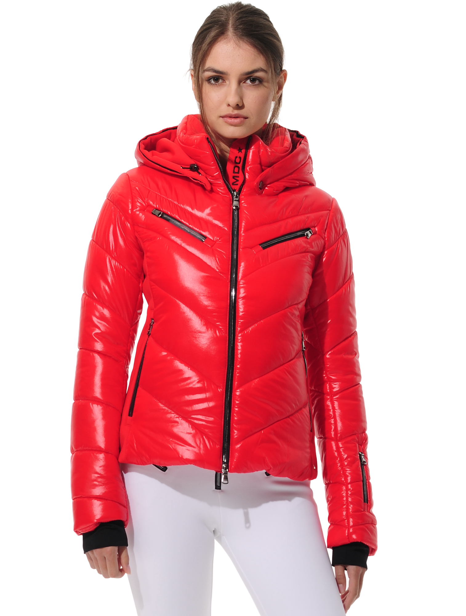 shiny ski jacket with 4way stretch side panel red 