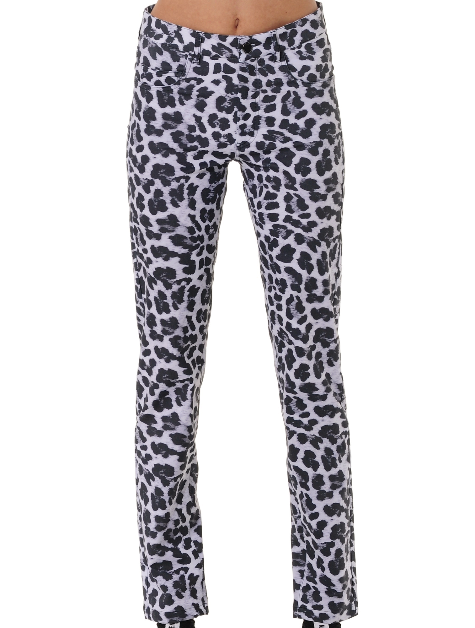 Leopard Print Long Straight Cut Pants grey