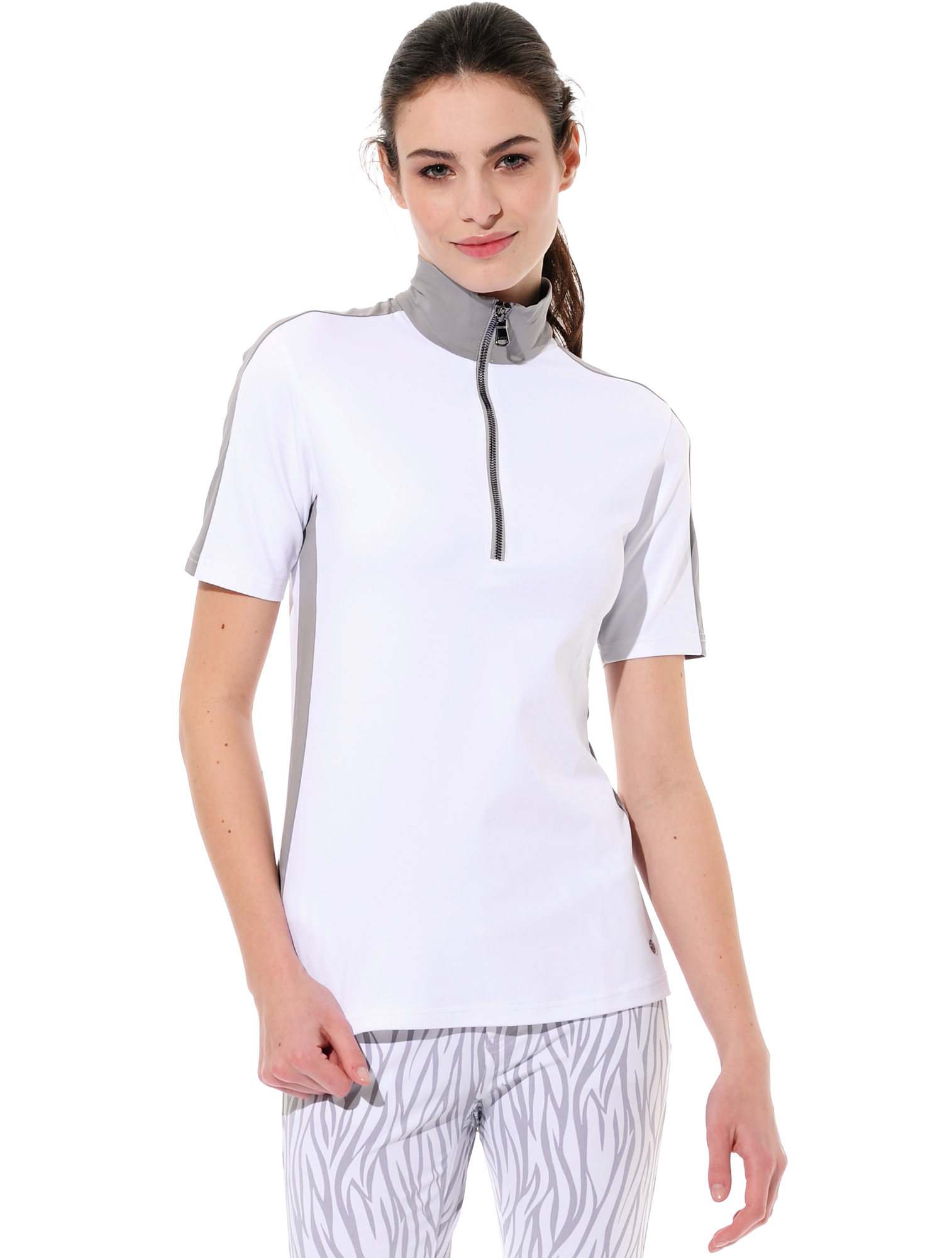 Meryl Zip Golf Poloshirt white/grey