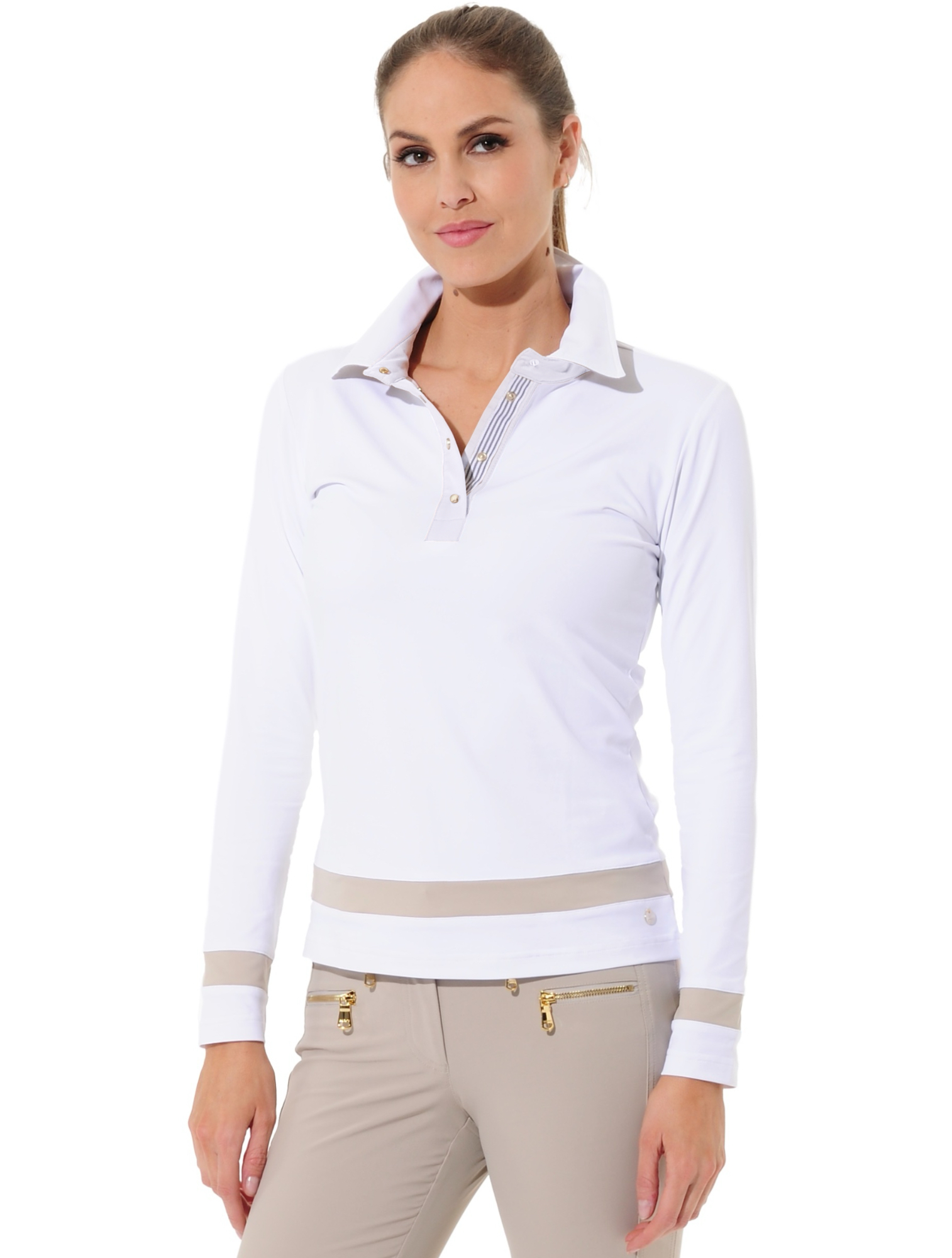 Jersey golf polo shirt white/light taupe 