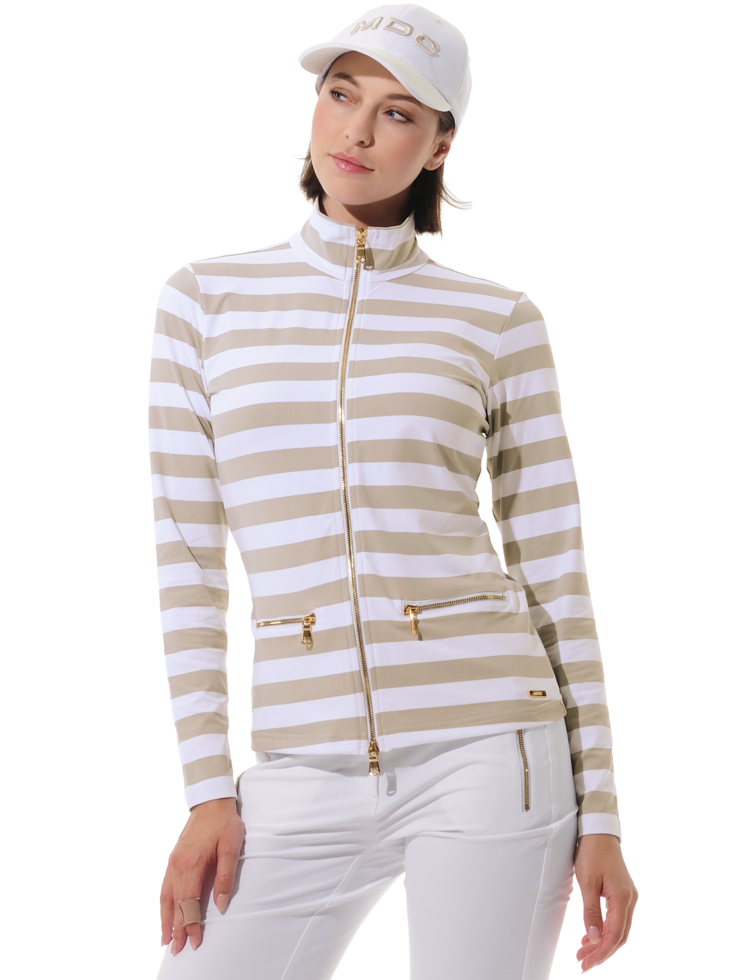 Yachting Print Shiny Gold Full Zip Midlayer light taupe