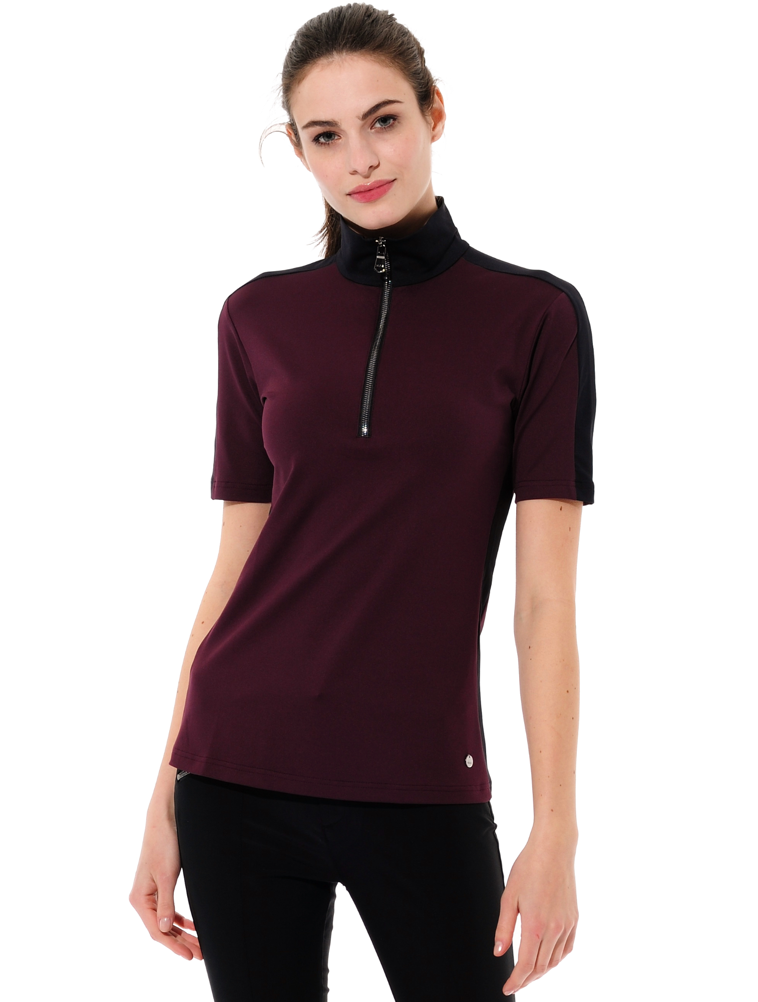 Meryl zip polo shirt burgundy/black 