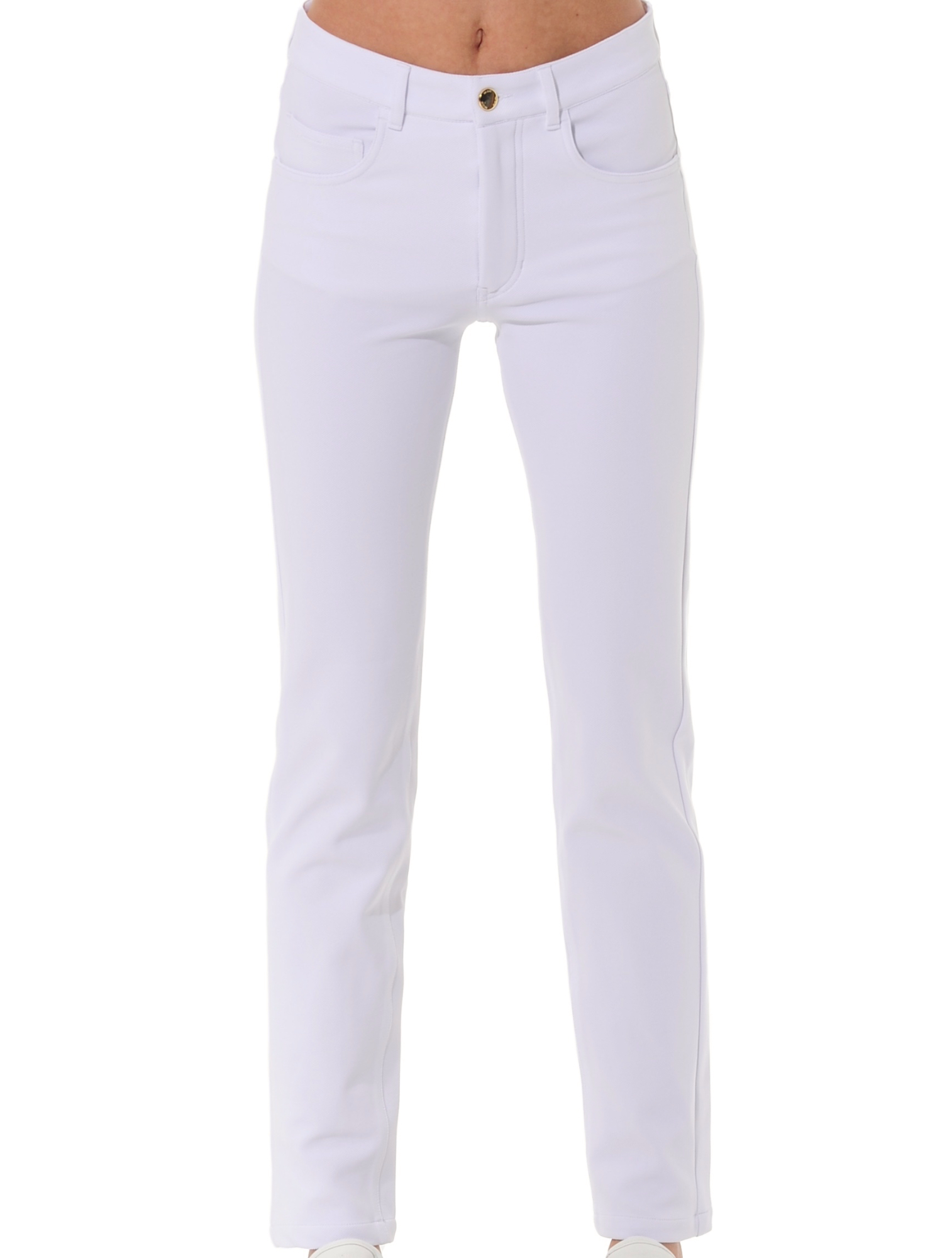 Cord stretch long straight cut pants white