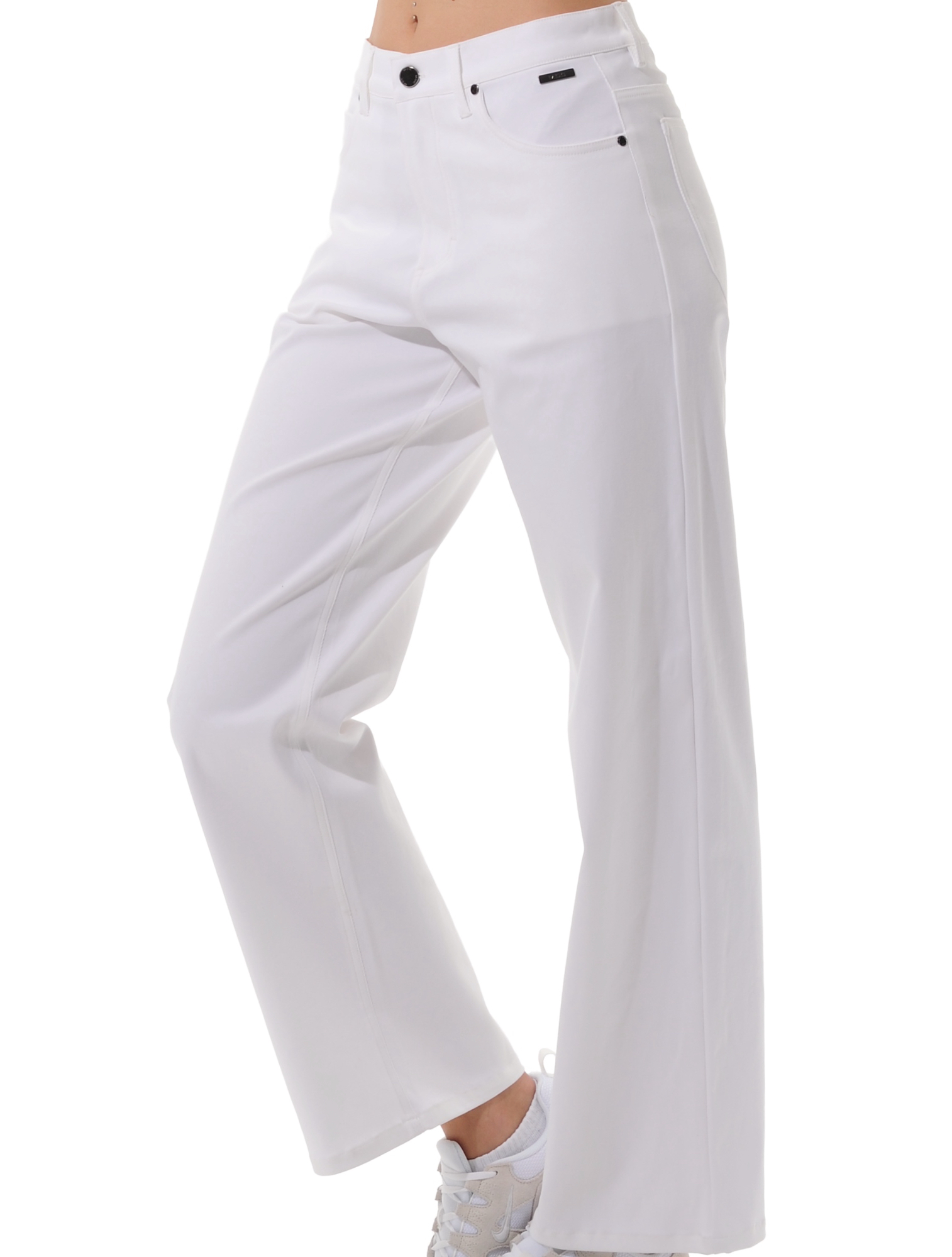 Denim stretch wide leg pants white