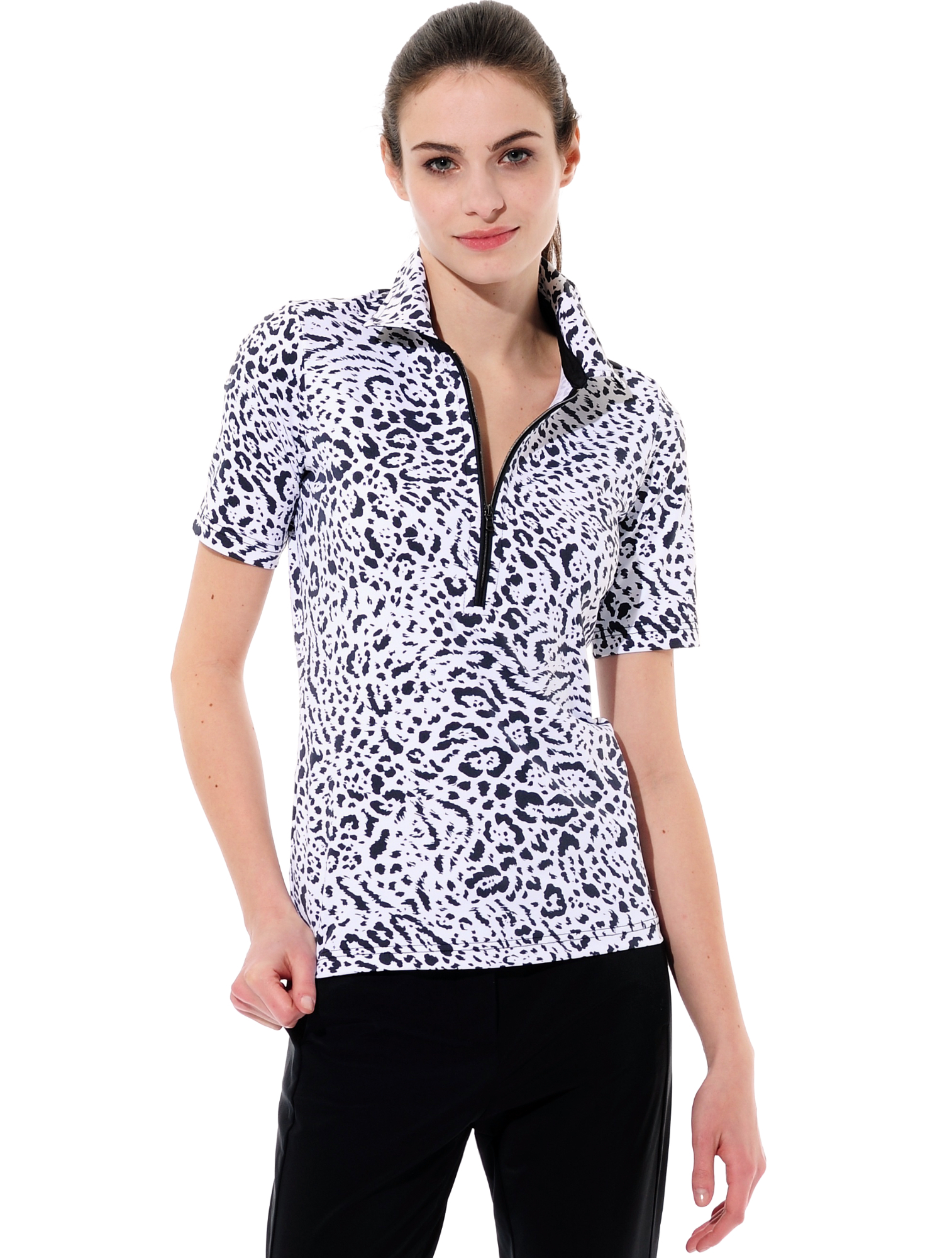 Ocelot Print Zip Polo black/white