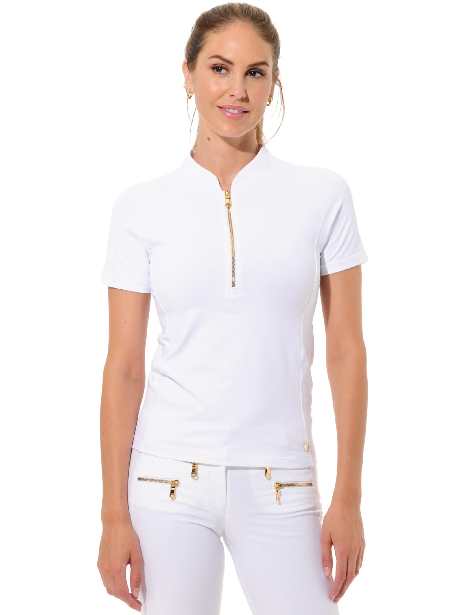 Jersey Shiny Gold Zip Poloshirt white