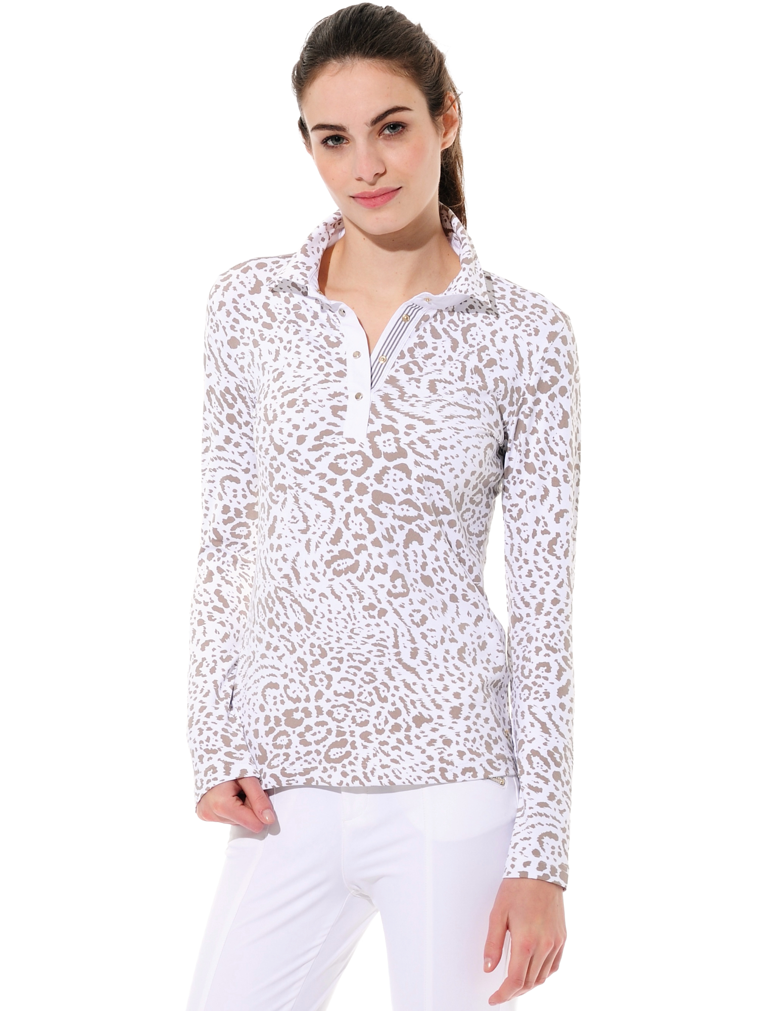 ocelot print polo shirt taupe 