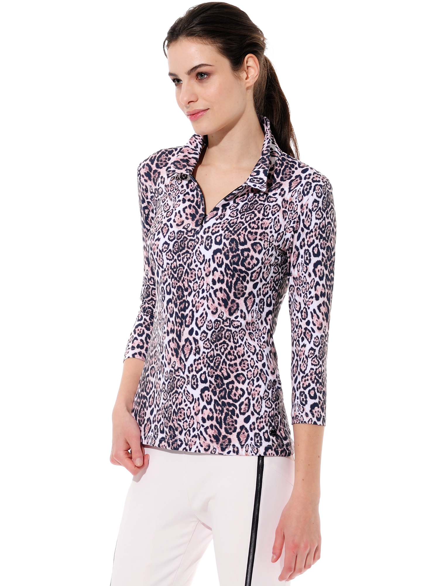 print zip polo shirt nude 