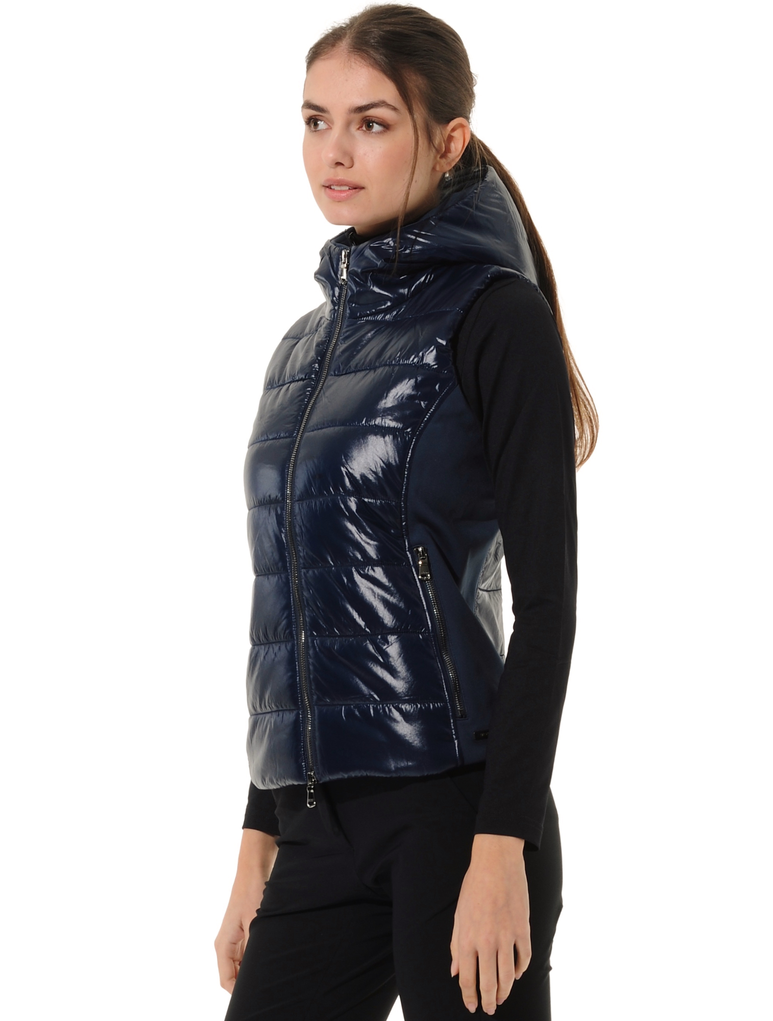 Shiny hooded vest navy