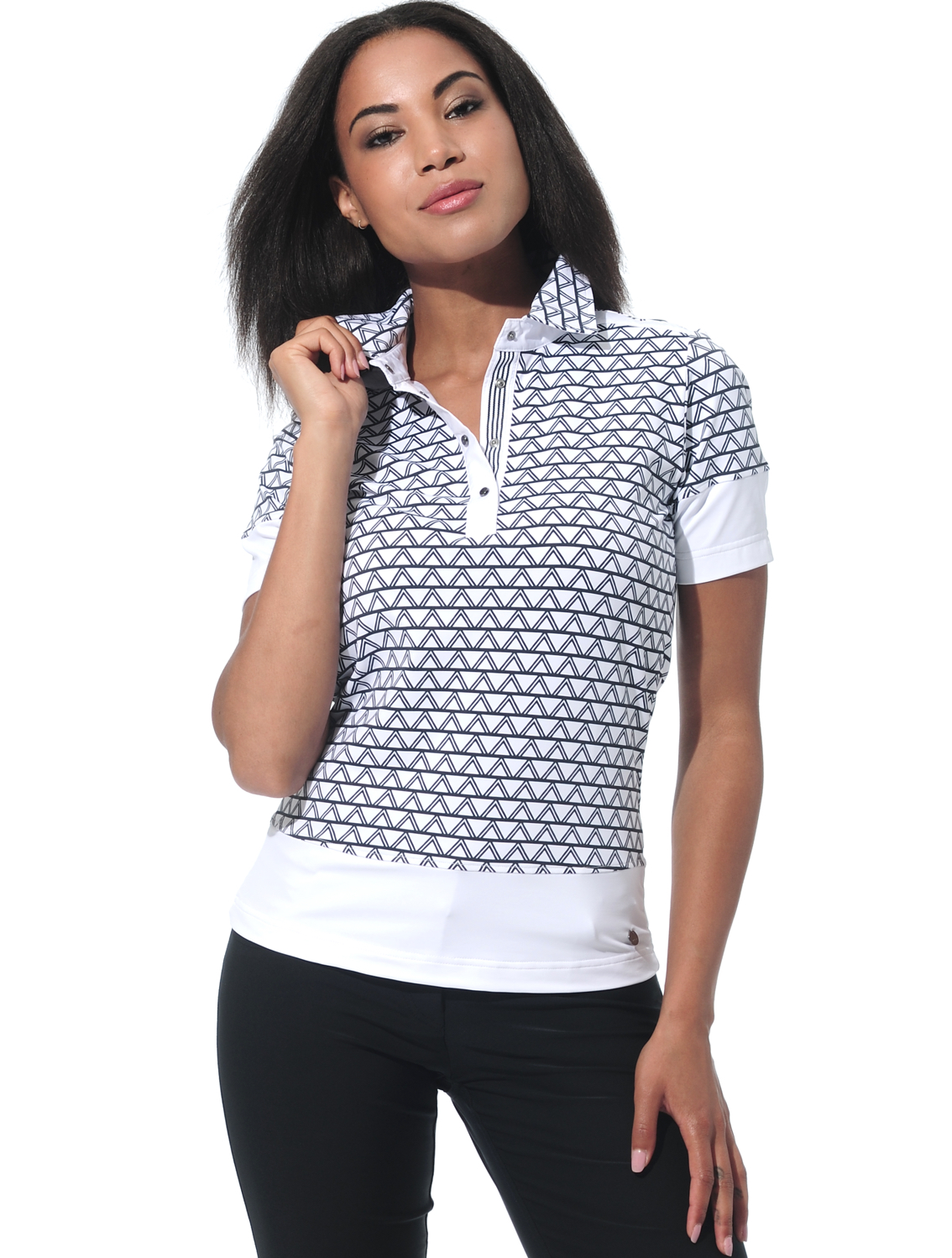 Triangle print polo shirt white/black 