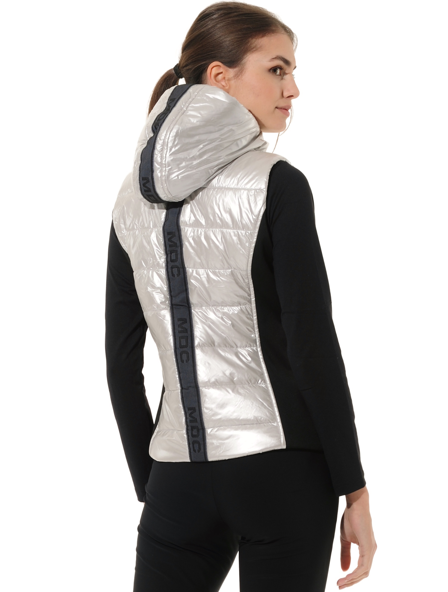 Glossy hooded vest silver 